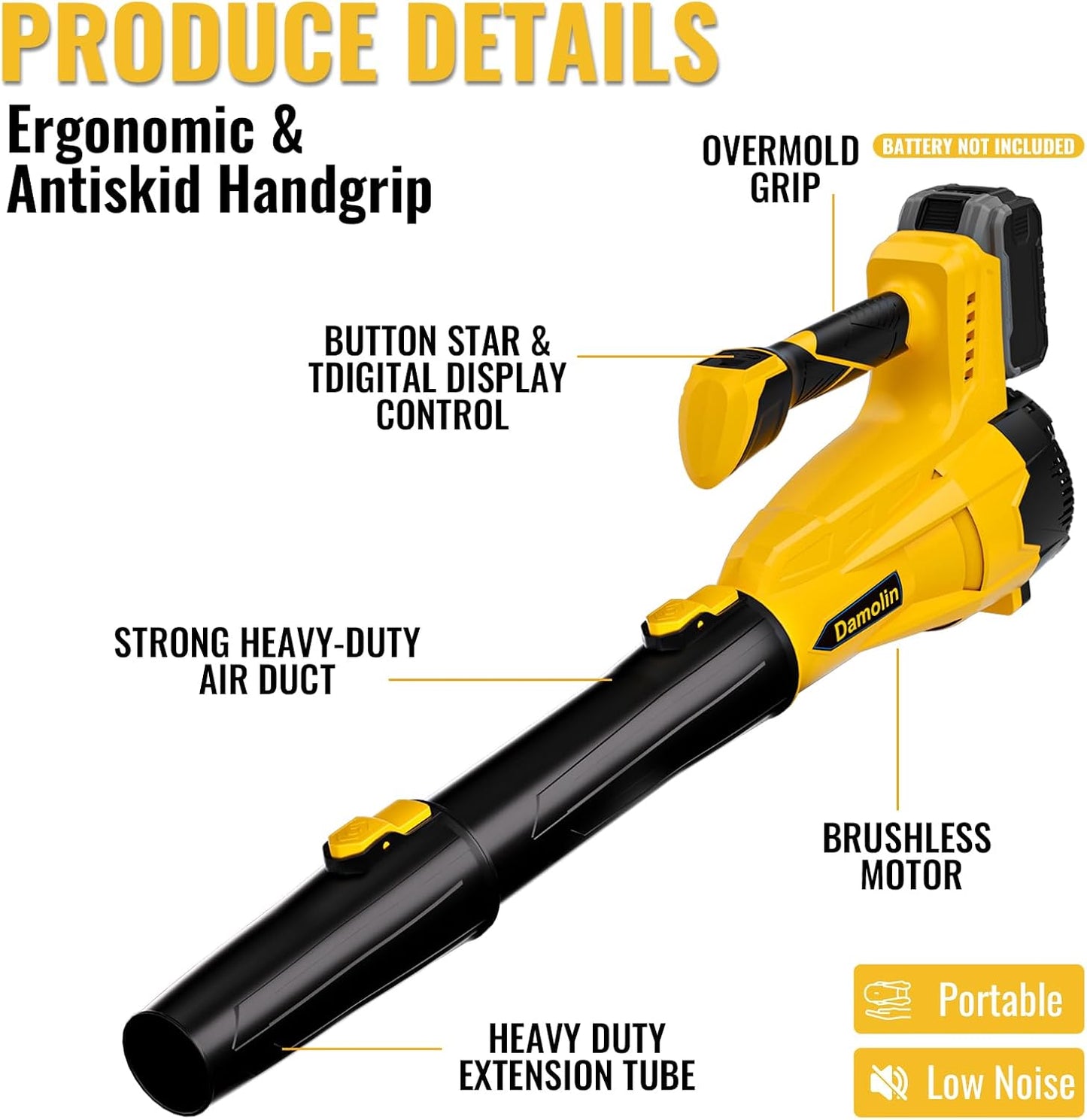 Cordless Leaf Blower Compatible with DEWALT 20V Max Battery, 580 CFM/200 MPH with Turbo Boost, 6 Speed Modes Brushless Motor, Electric Leaf Blowers Battery Powered for Lawn Care, Yard(Tool Only)