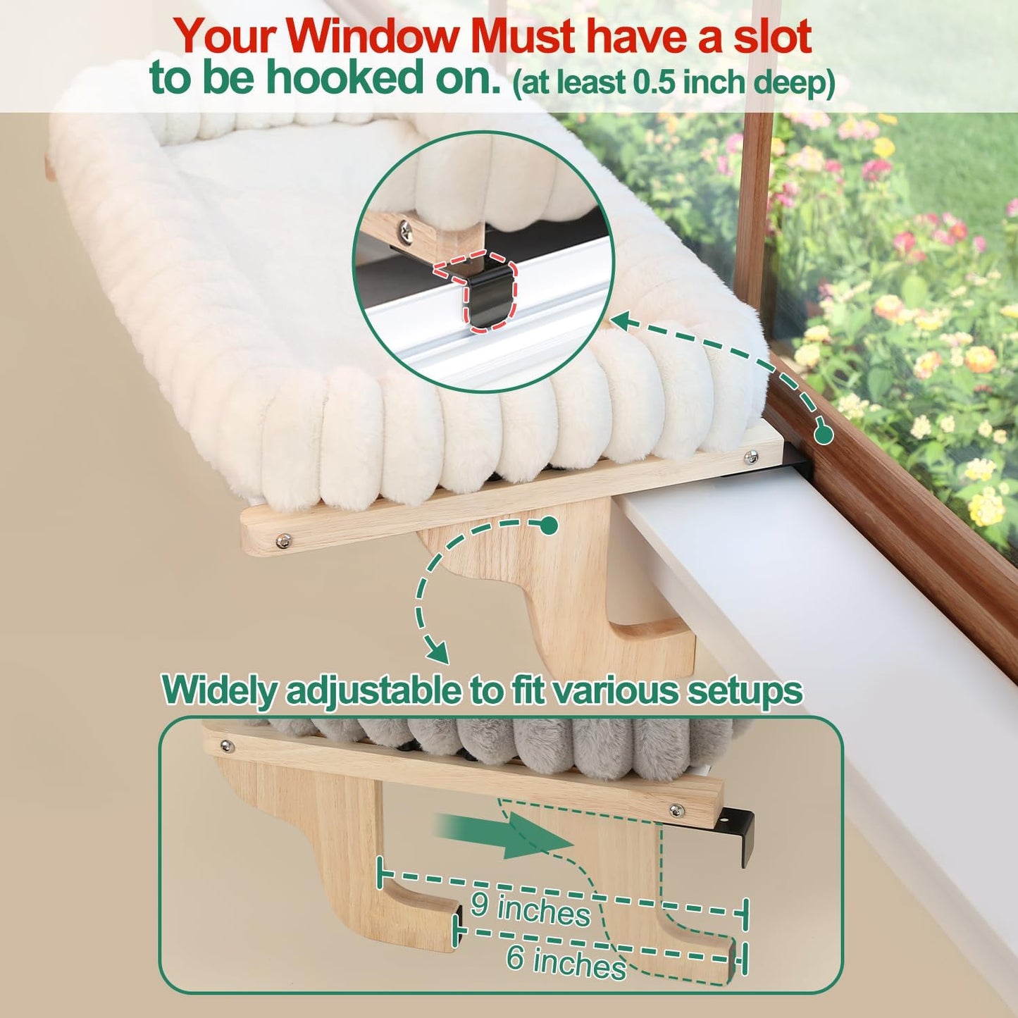 Zakkart SnugCloud Cat Window Perch with 4-Sided Bolster - Large Cat Hammock for Window Sill - Solid Hardwood & Metal Frame - Window Seat for Pets (Dark Stained Wood w/Gray Bed, Large)