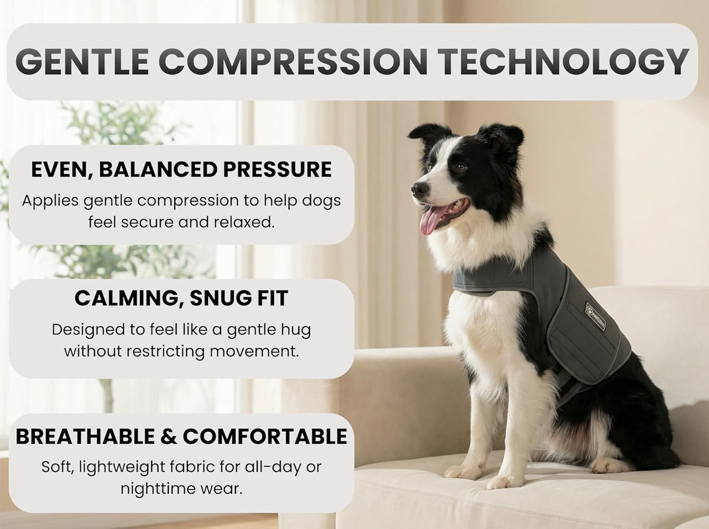 Dog Anxiety Vest – Calming Vest & Compression Shirt for Dogs, Helps with Stress, Separation Anxiety & Thunder, Comfortable & Breathable Jacket Alternative (Large)