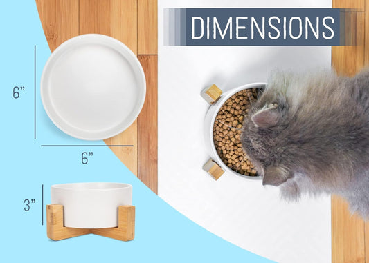 NAT & Jules Small White 6 inch Stoneware Ceramic and Wood Pet Bowl with Stand