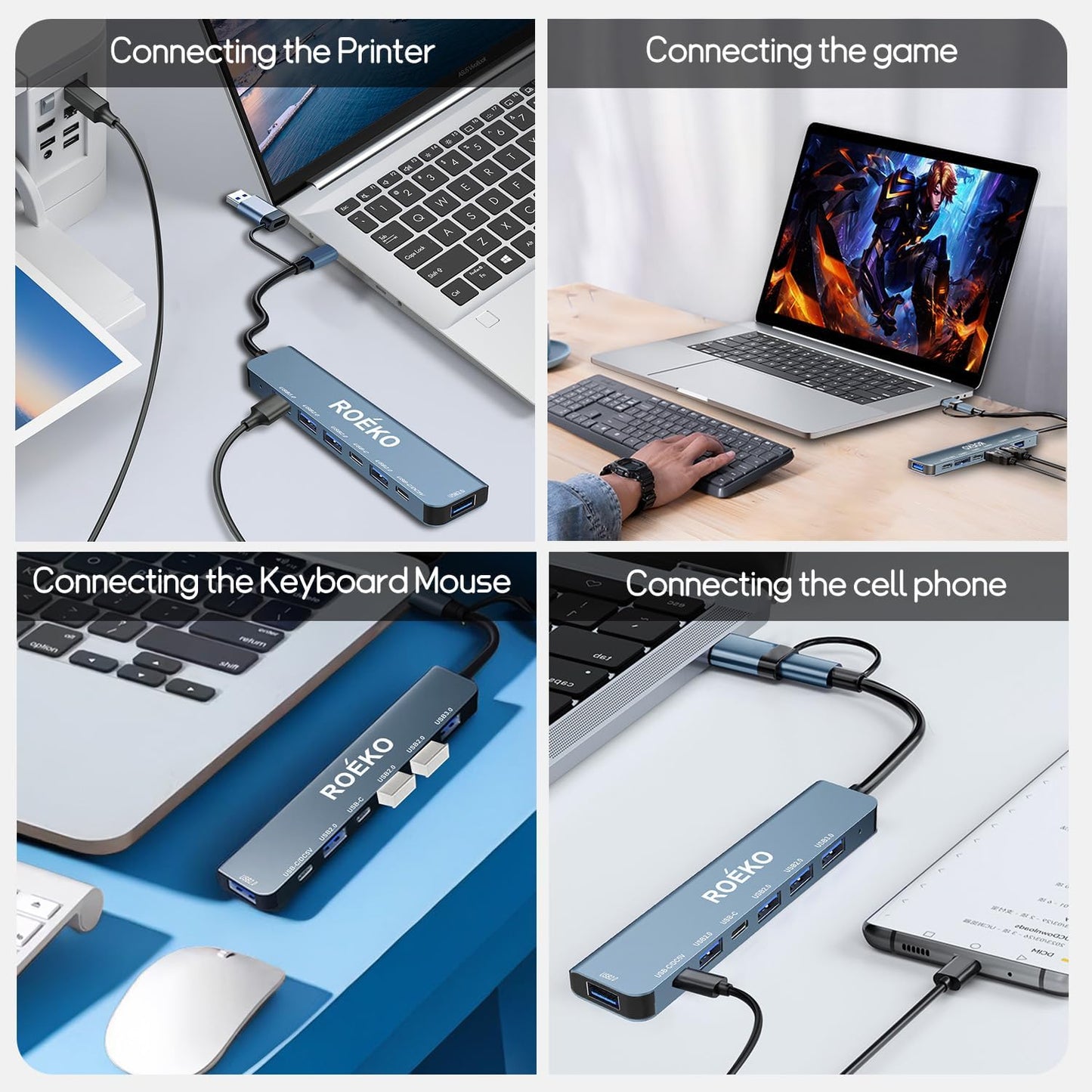 USB Hub 3.0,USB c hub,USB hub with Multiport Adapter, USB Splitter with 1xUSB 3.0,4xUSB2.0,2 x USB C,Hub for MacBook Pro/PC/Laptop/Tablet Devices (Grey 7in1)