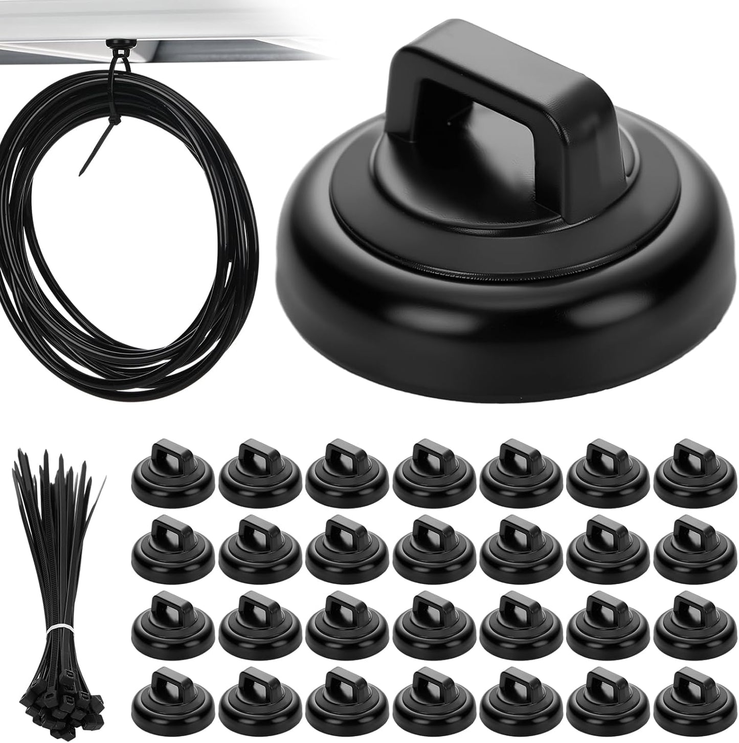Leinuosen 30 Set Magnetic Zip Tie Mount and Nylon Cable Ties, 19 mm Multipurpose Wire Cable Holder Mount Wire Clips Management Electrical Organization Supplies (Black)