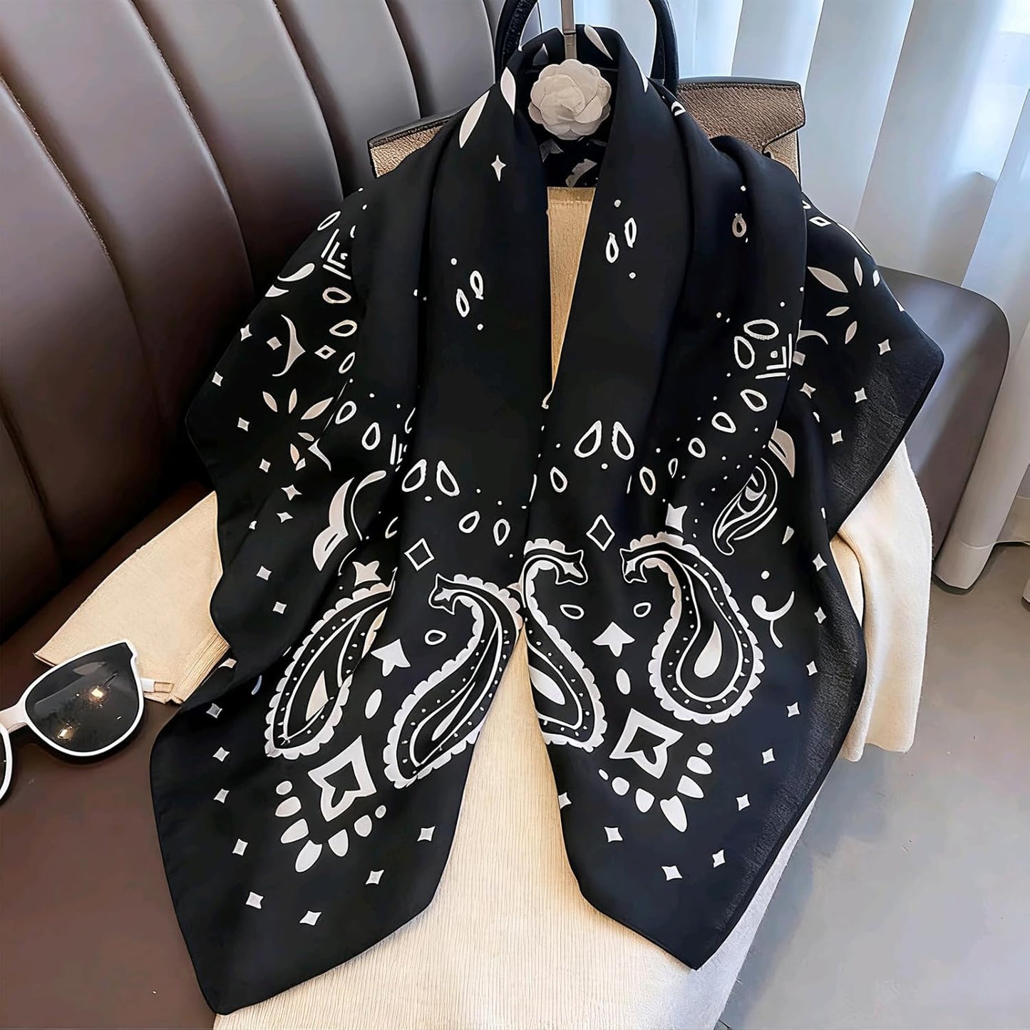 35" Head Scarf Large Square Scarf Like Cotton Hairscarf Fashion Scarves Bandana Night Sleeping Wraps for Women B01