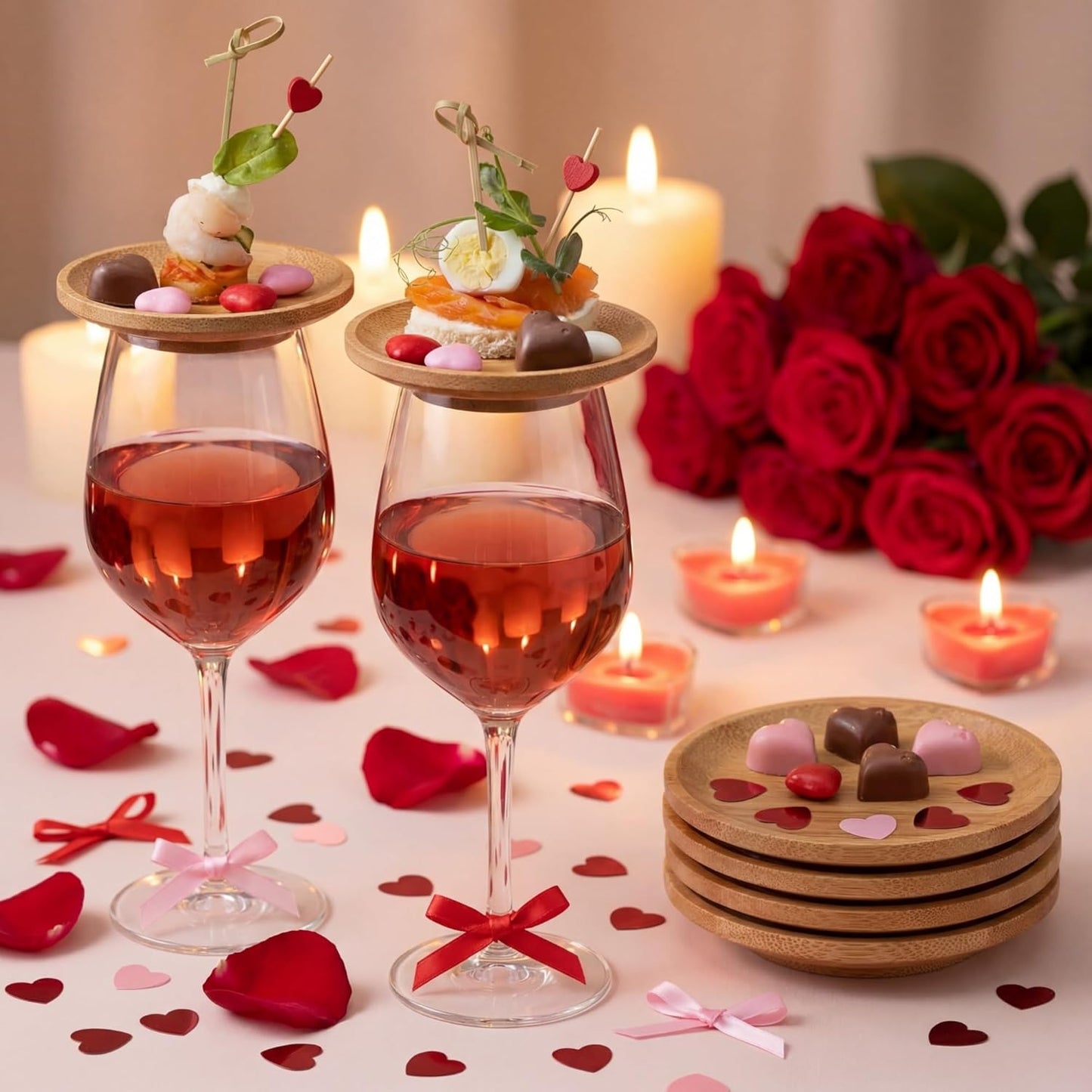 Tessco 4 Pcs 4" Wine Glass Charcuterie Topper Bamboo Round Wine Glass Charcuterie Board Dual Use Cups Topper Appetizer Plates for Christmas Party Family Gatherings Bars Restaurants