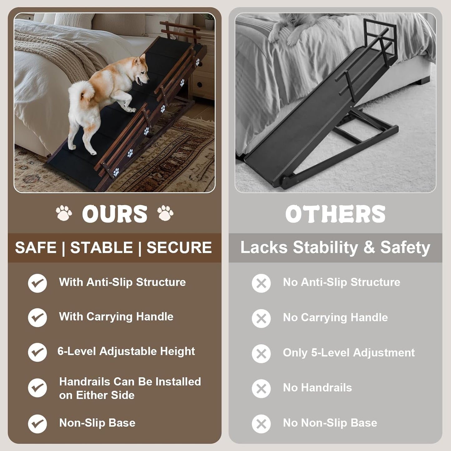 Efficraft Inch Dog Ramp, 6 Level Adjustable Height Folding Pet Ramp for High Beds, Elevates Up to 37 Inches - Portable for Senior Medium & Large Dogs and Cats