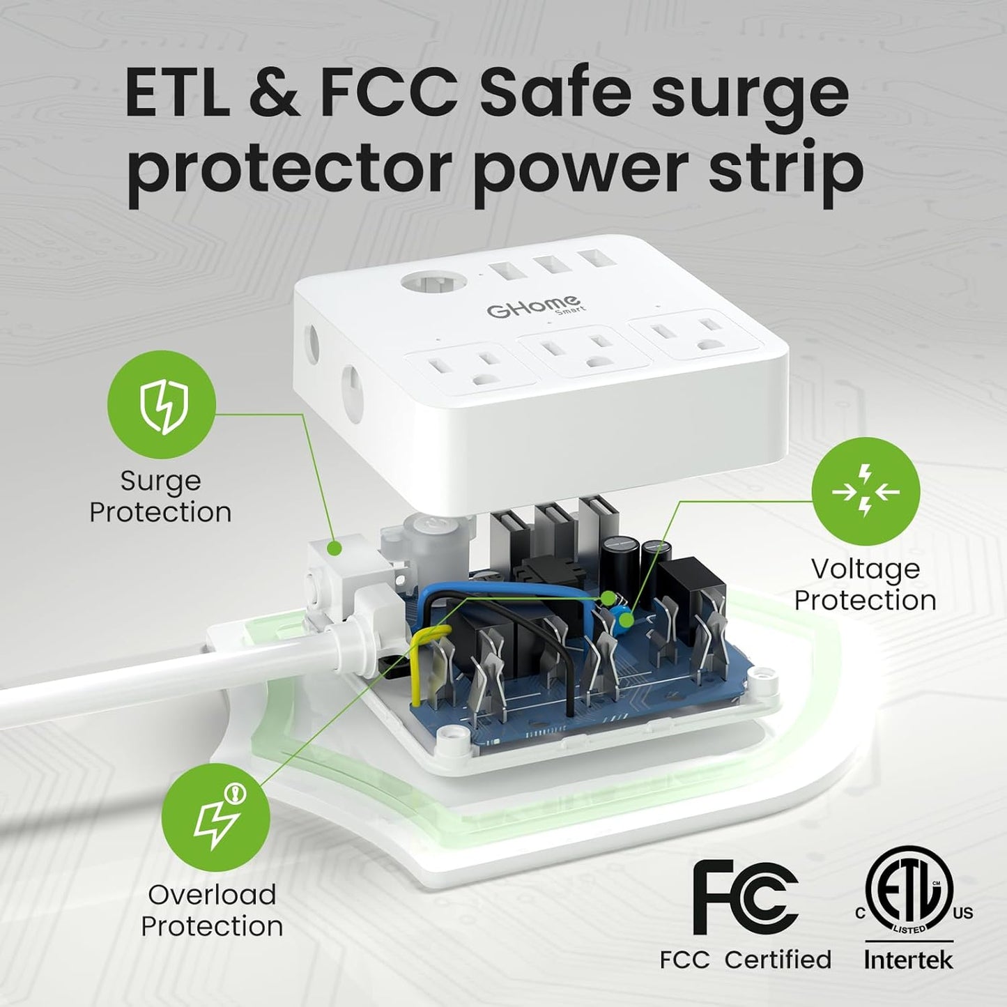 GHome Smart Power Strip Surge Protector 10A, Smart Plug that Works with Alexa & Google Home, 6 in 1 WiFi Outlets with APP Control, White Extension Cord 2.4G WiFi Only, ETL FCC Listed, No Hub Needed