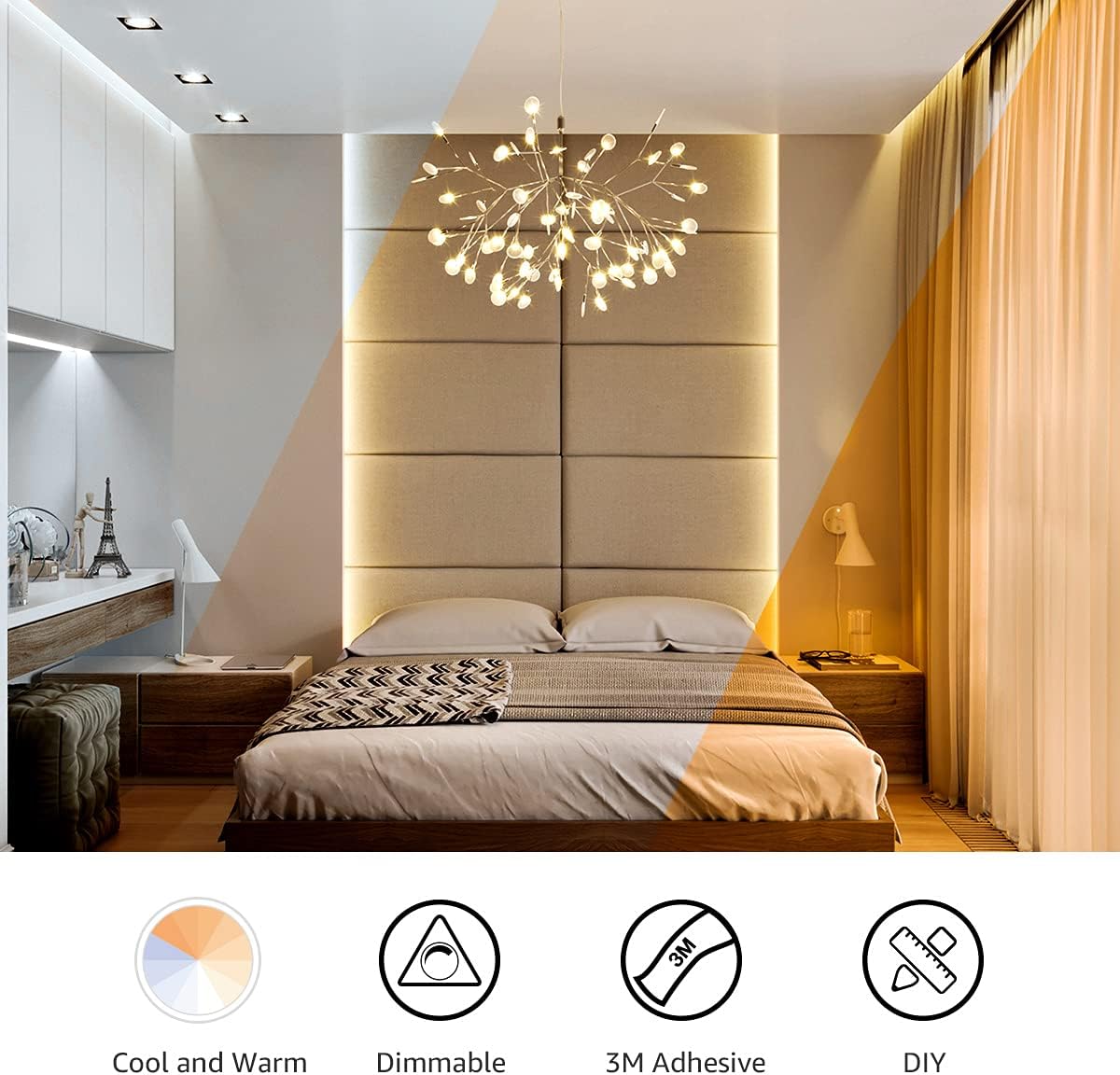 Lepro LED Tunable White Strip Light, Warm to Cool White, 16.4ft Dimmable Bright LED Tape Lights, 300 LEDs 2835, Strong 3M Adhesive, Not Cuttable, Suitable for Christmas Decorations, Home, Bedroom