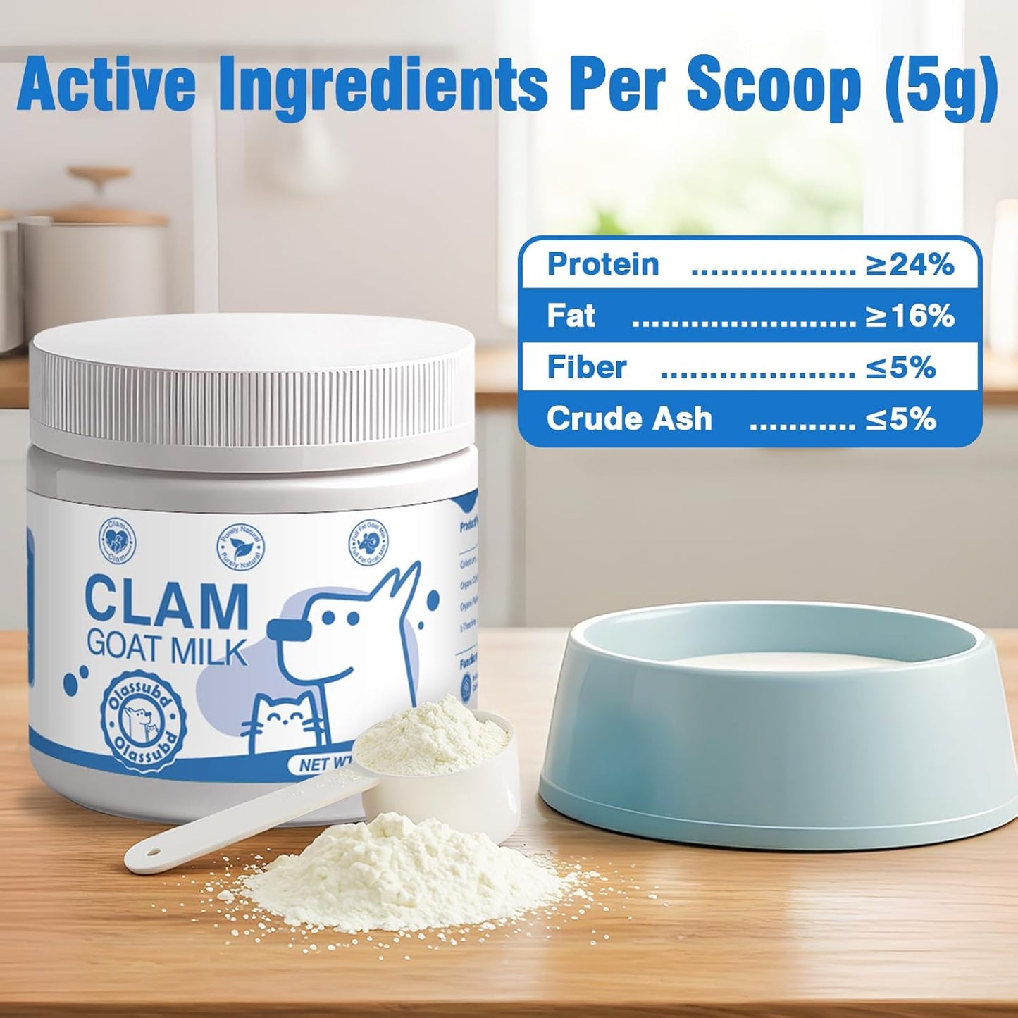 Goat Milk Powder Cat & Dog Calming Pet Goats Milk Calm Treats Anxiety Relief Contains GABA Designed for Pets with Anxiety Stress and Hyperactivity Supports Immune Skin and Bone Health