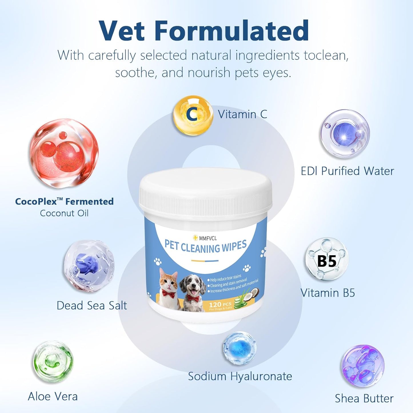 Pet Cleaning Wipes for Dogs and Cats, Tear Stain and Eye Discharge Removal, Coconut Oil Formula, 4 Boxes