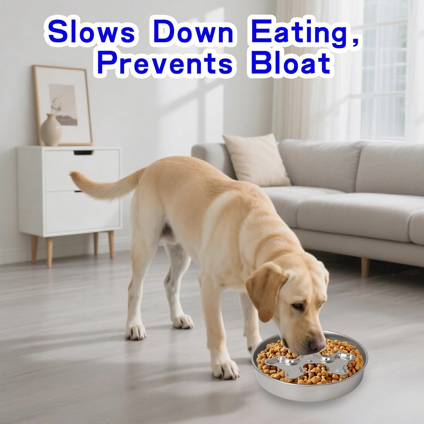 Slow Feeder Dog Bowl Stainless Steel - Double-Sided Rotating Puzzle Design, 2 Cup Capacity for Medium & Large Dogs, Anti-Choking, Non-Slip Base, Dishwasher Safe