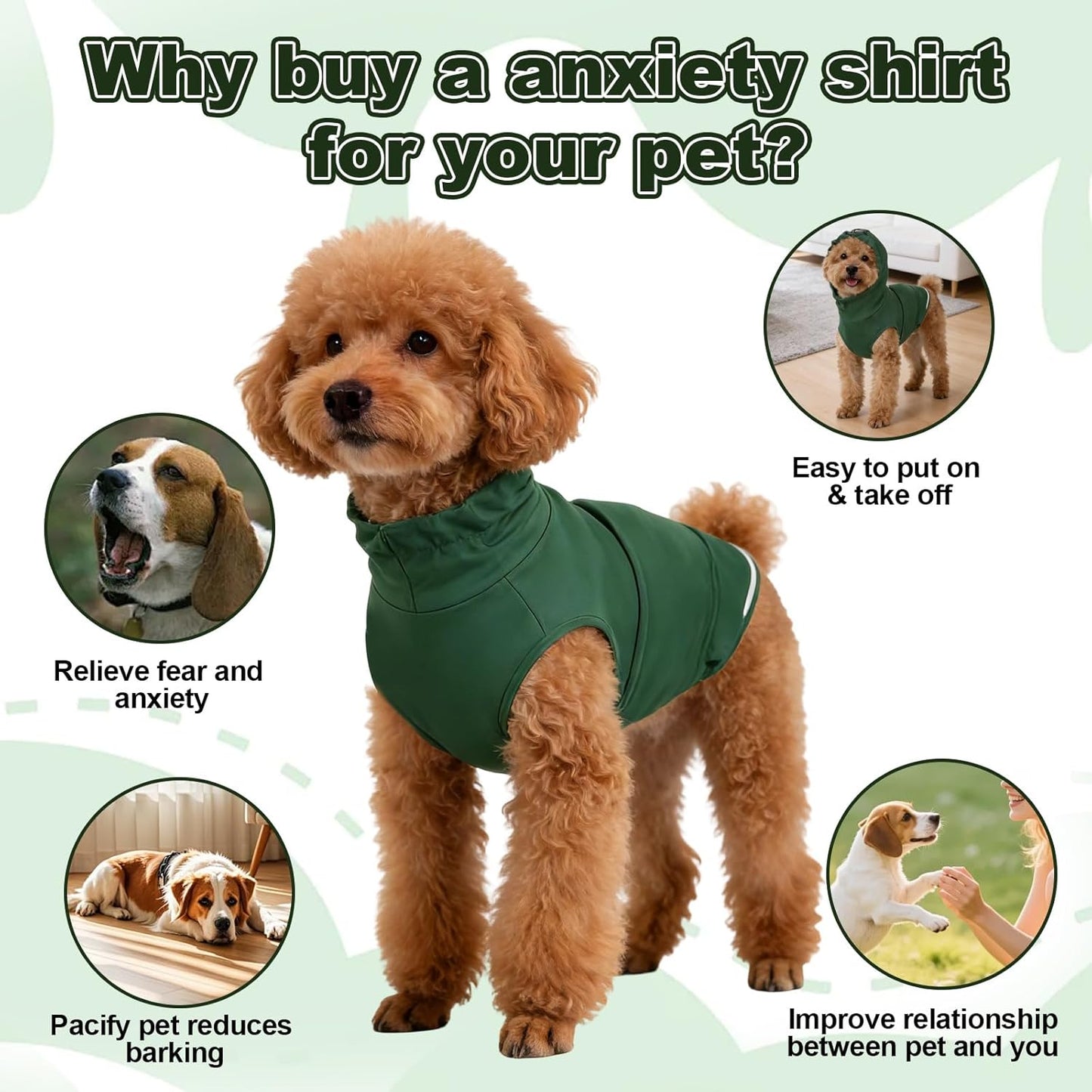 Skin-Friendly Dog Thunder Jacket for Medium Dogs, Soft Dog Calming Vest for Fireworks, Separation, Green Thunder Anxiety Jacket for Dogs and Cats