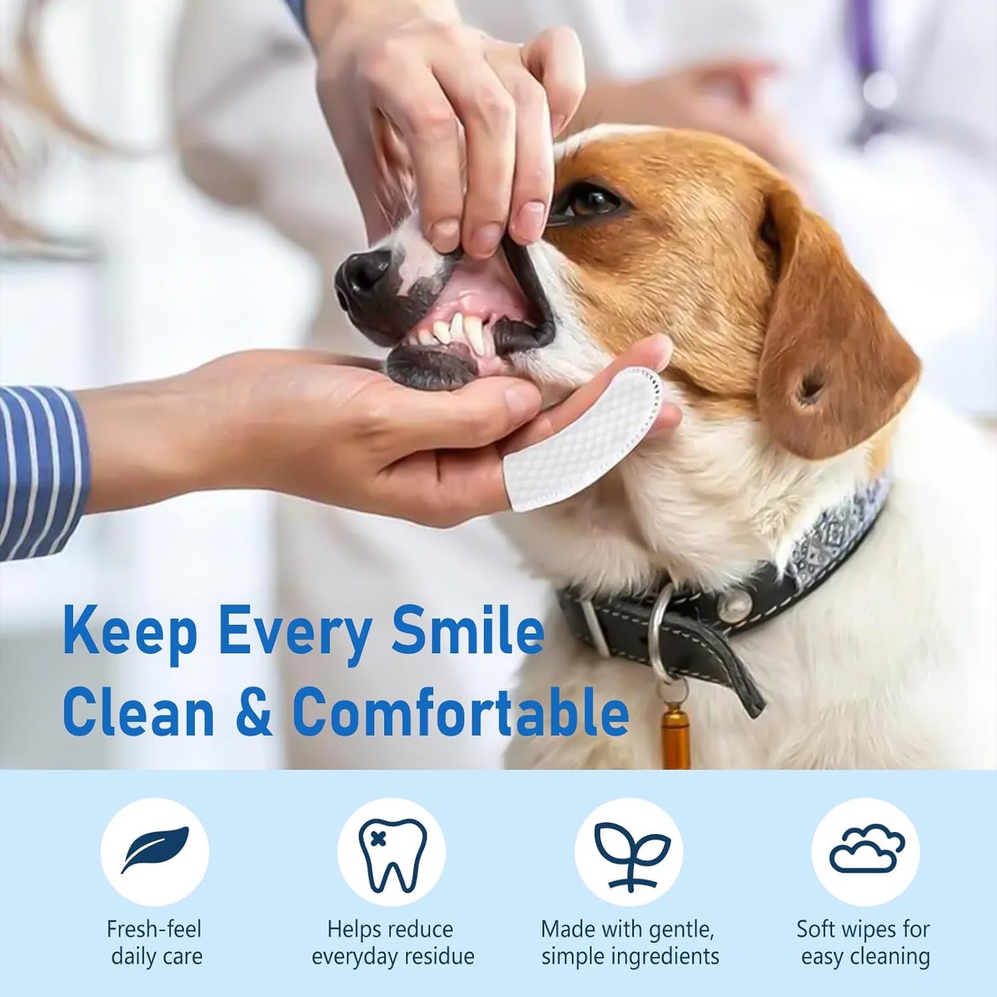 80 Counts Pet Dental Finger Wipes for Dogs and Cats - Disposable Dog Teeth Cleaning Wipes for No-Rinse Daily Oral Care, Pet Tooth Cleaning Wipes