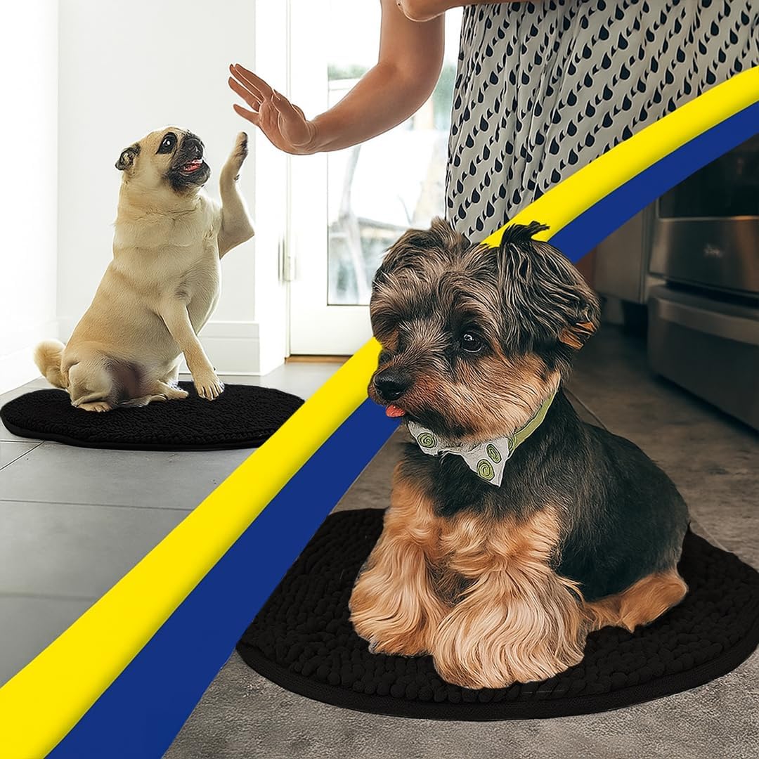 Muddy Mat® Shown on TV – Super Absorbent Microfiber Dog Door Mat for Muddy Paws, Non-Slip Washable Pet Rug, Quick Dry Chenille Entryway Carpet, Machine Washable Indoor Outdoor Mat, Black Round 4ft