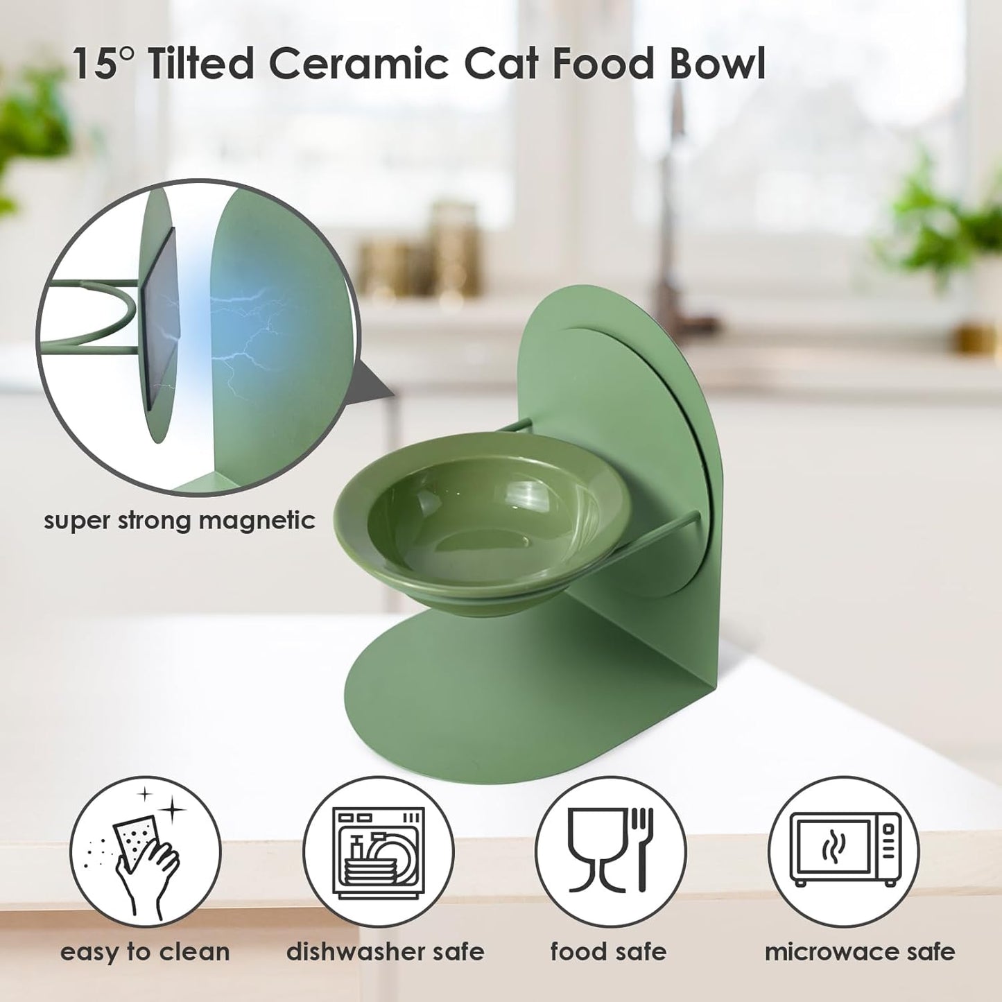 2-Pack Adjustable Cat Bowls with Magnetic Iron Stand & Ceramic Bowls – Dual Height & Angle Adjustable, Non-Slip Design for Comfortable Feeding