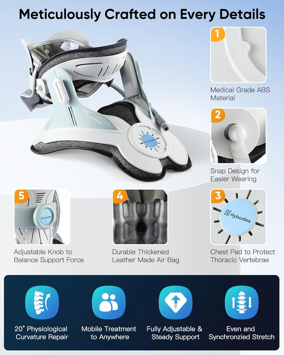 Cervical Traction Device with Air Collar: Inflatable Neck Stretcher for Pain Relief, Posture Correction, Spine Alignment, Reduce Disc Pressure - Targeted Traction for Daily Use