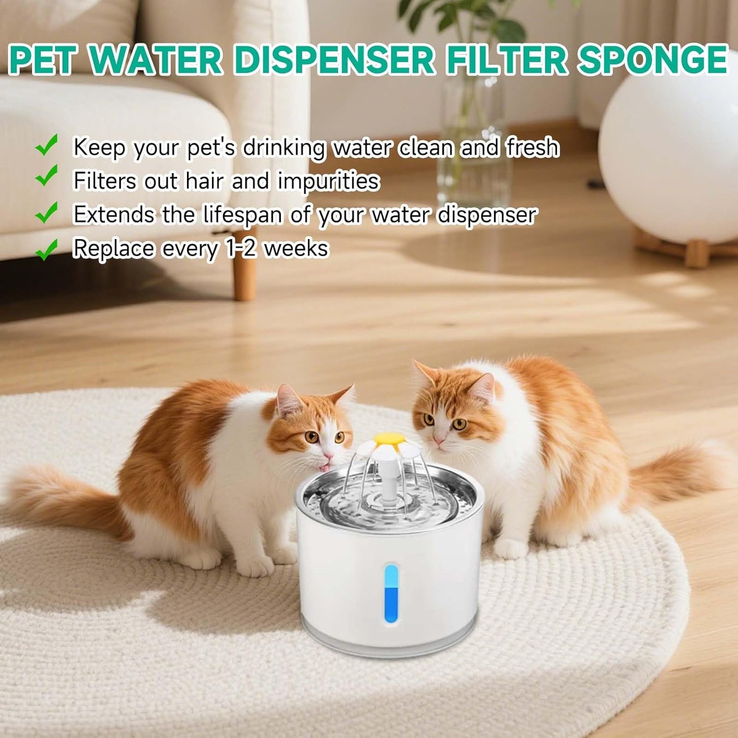 12 Pcs Cat Fountain Foam Filters Replacement, Pre-Filter Sponges for Pet Water Fountain Compatible with Multiple Automatic Drinking, Home Use for Cats Dogs Small Pets by Owners