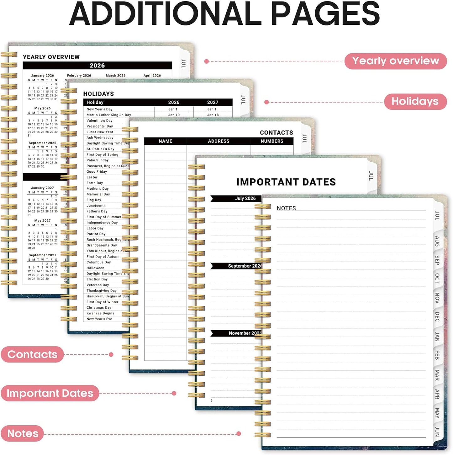 Planner 2026-2027, Academic Year Monthly and Weekly Calendar Planner, Jul 2026 - Jun 2027, Hardcover Teacher Student Planning Agenda book with Tabs, Perfect for School Office Supplies, 6.3" x 8.5" - Sunset