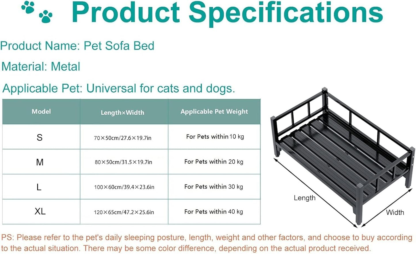 Pet Bed Metal Elevated Dogs Couch Sofa, Lightweight Portable Raised Pets Cot for Large ＆ Older Dog, Indoor Outdoor Orthopedic Joint Relief Pet Bed (Size : M-80x50cm/31.5x19.7in) ()