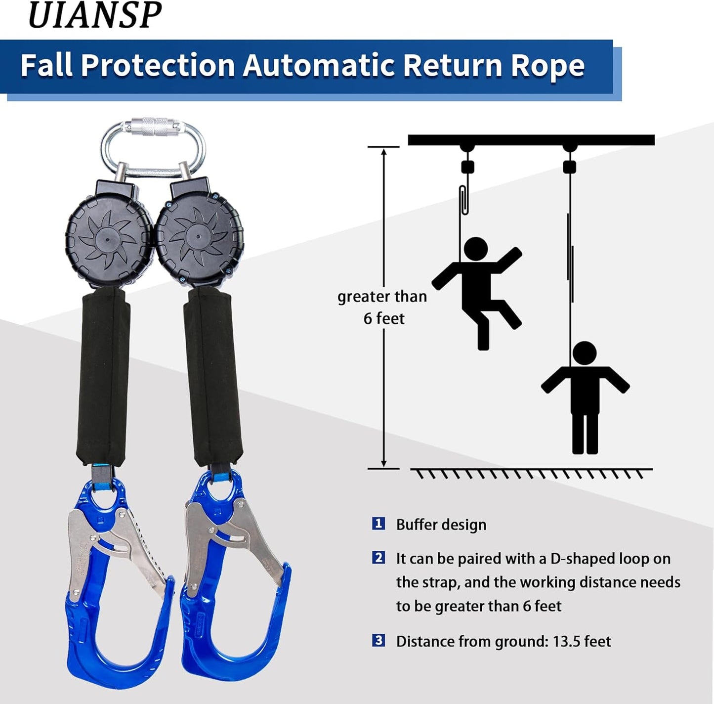 6ft Self Retracting Lifeline Retractable Fall Arrest Construction Roofing/Fall Protection Retractable Safety Lanyard External Shock Absorber Fall Arrest Safety