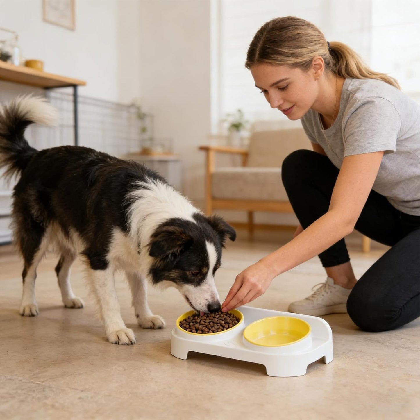 Premium Dog Food Bowls, Elevated Cat Dish, Non-Slip Tilted Pet Feeder with Stand, Sturdy Stainless Steel Design with Removable Bowls, Stylish Feeding Station with Ergonomic Angle, Pet Dish for Kitten