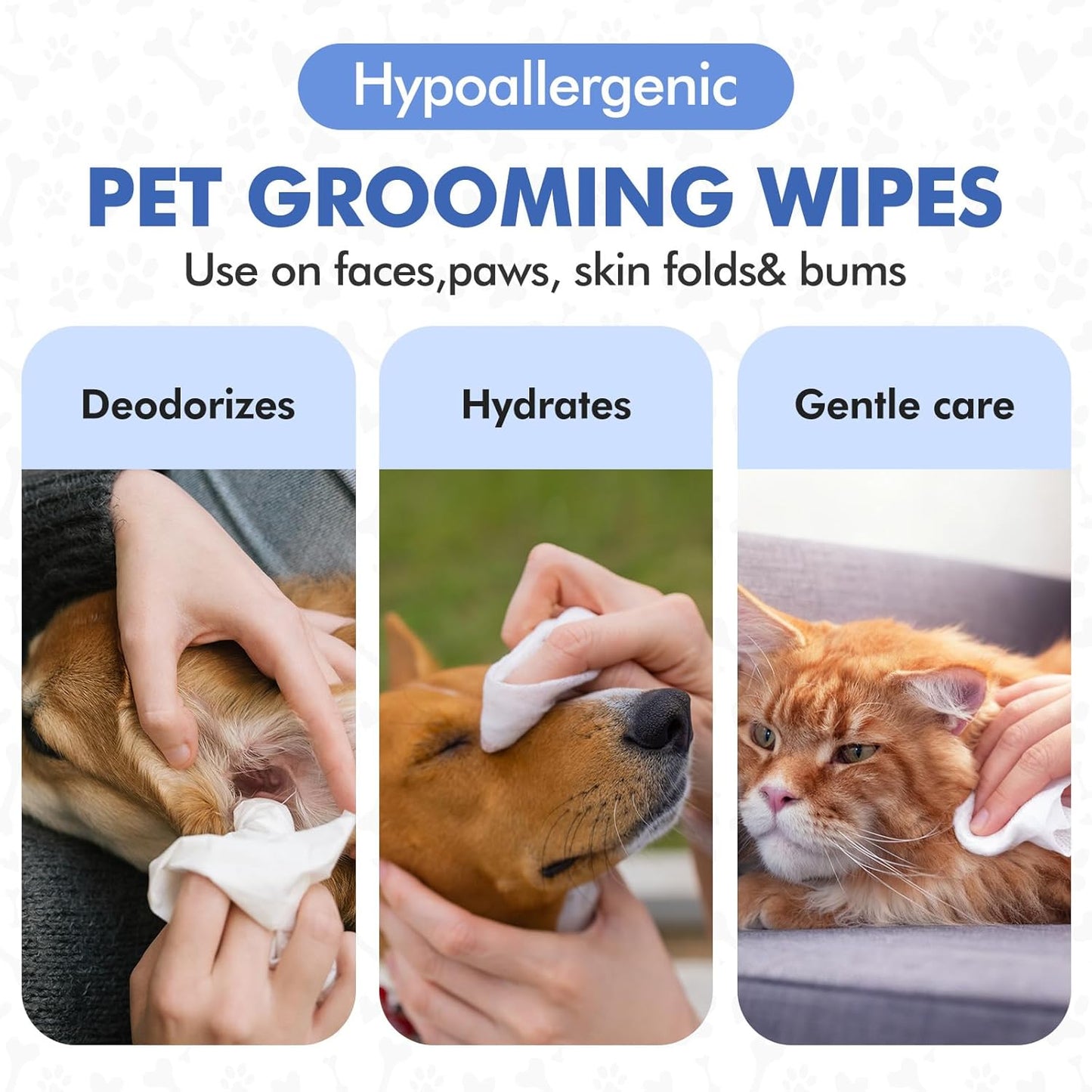 3 Pack 240 Count Pet Grooming Wipes for Dogs and Cats Pet Wipes Jar Bottle Deodorizing Cleansing and Unscented Large Non Woven for Paws Faces Skin Folds Bums