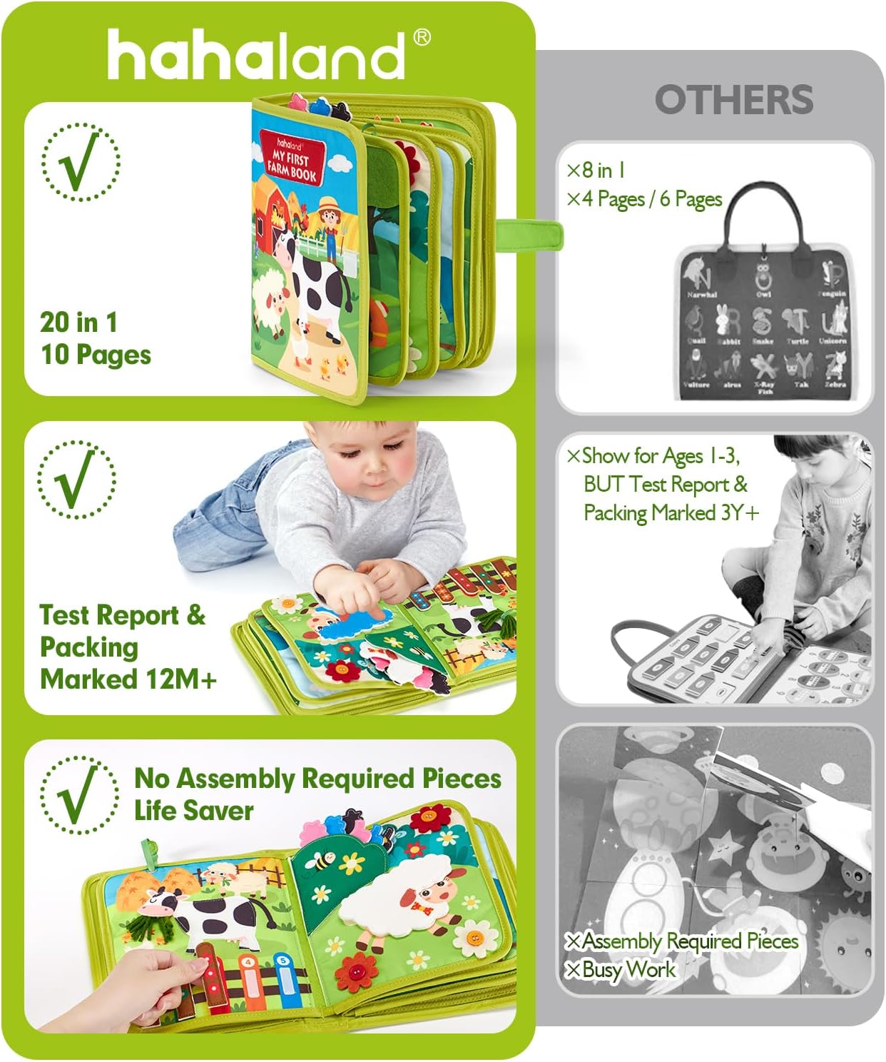 hahaland Busy Book for Toddlers 1-3 - Montessori Toys Busy Board for 1 Year Old Boy Gifts Girl Toys Educational Learning Quiet Activity Books Gifts Toddler Easter Basket Stuffers One Year Travel Toys