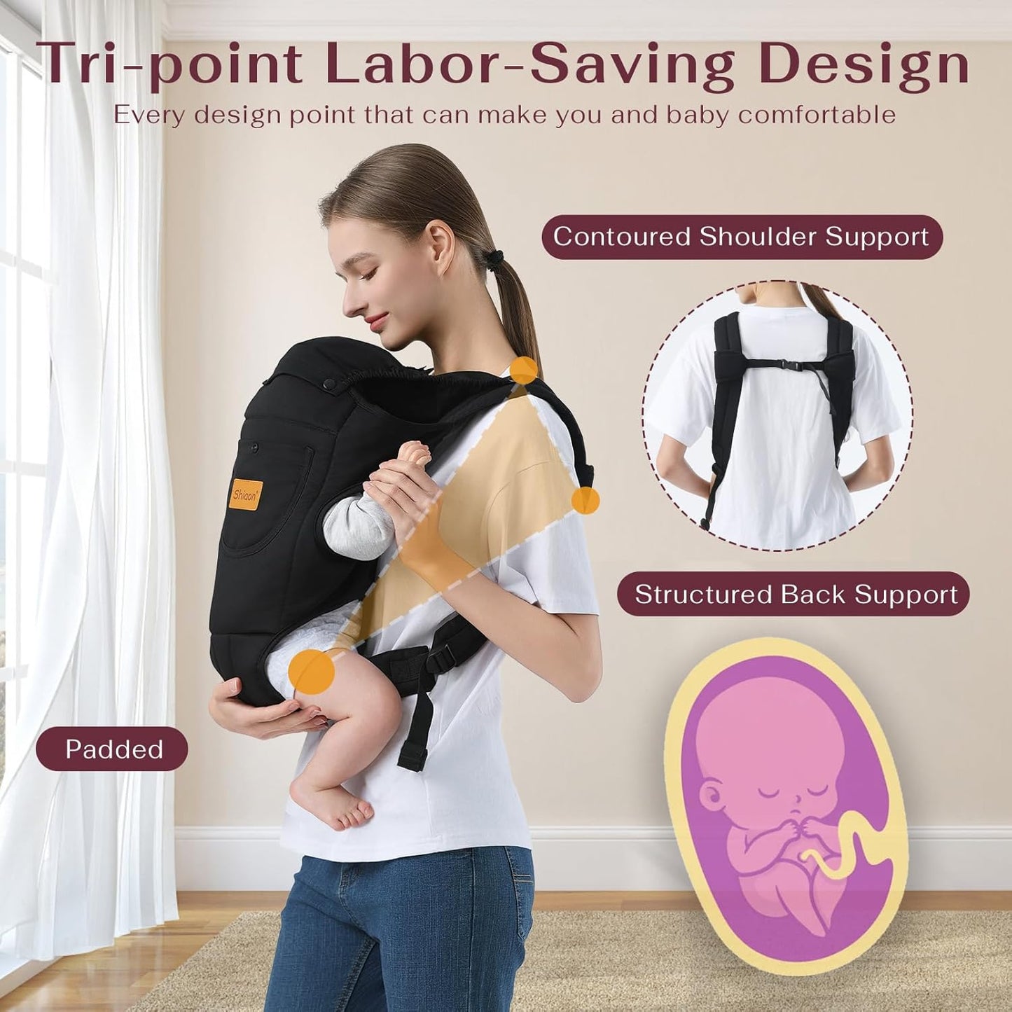 Baby Carrier Newborn to Toddler(7-30lbs), Toddler Carrier Baby Holder Carrier with Adjustable Shoulder Strap, Chest Carriers, Black