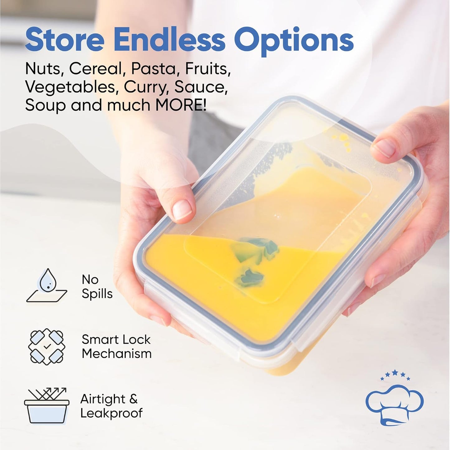 Chef's Path 32 Piece Airtight Food Storage Containers with Easy Snap Lids, 16 Containers and Lids, Stackable Kitchen and Pantry Canisters for Meal Prep and Food Storage - Transparent
