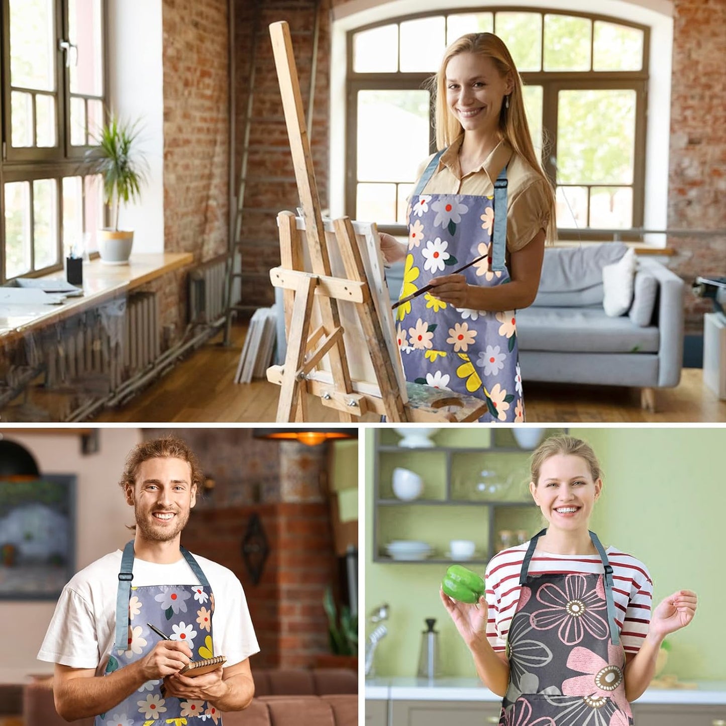Apron for Women with Pockets, Adjustable Waterproof Floral Chef Aprons for Kitchen, Gardening, Cooking, BBQ or Baking