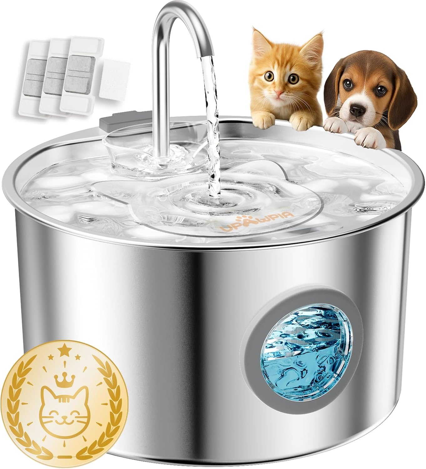 Stainless Steel Cat Water Fountain 3.2L Automatic Pet Water Fountain for Cats/Dogs Indoor Ultra Quiet Metal Cat Fountains for Drinking Kitty Watering Supplies for Pets & Small Animals