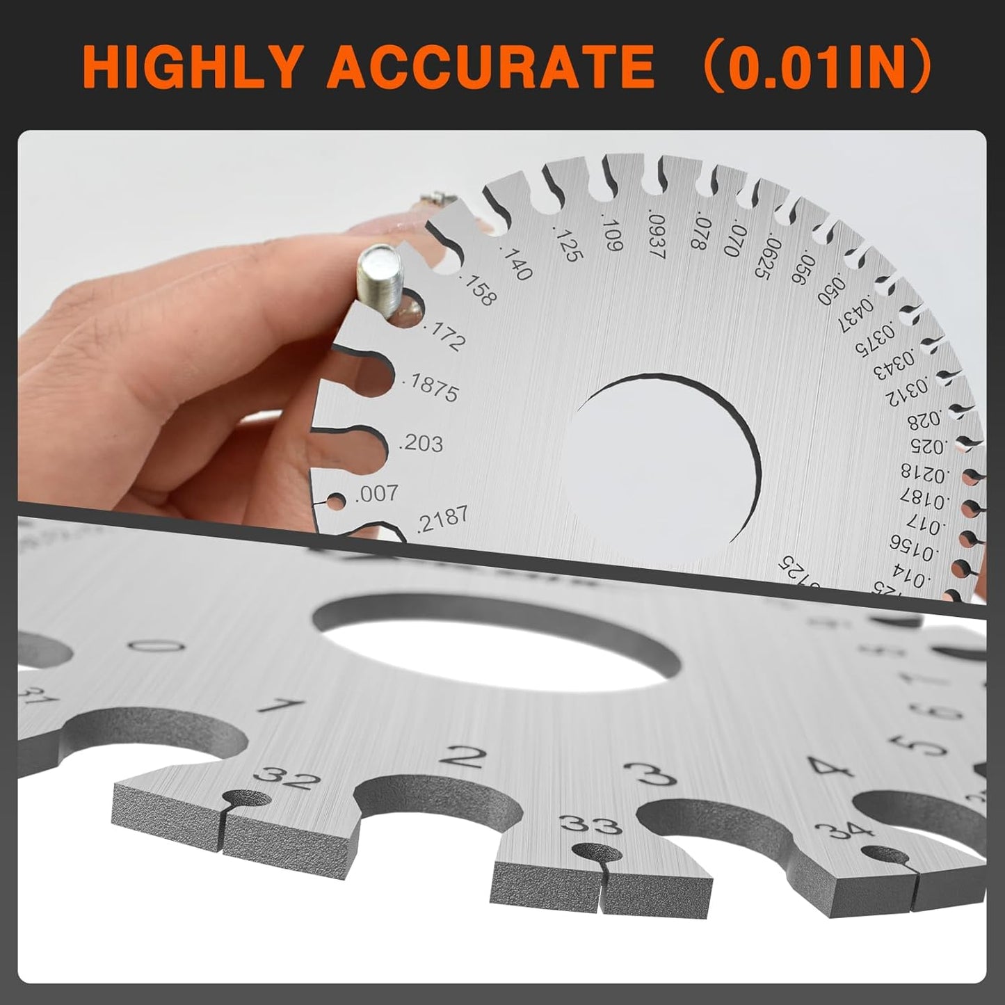 ZeeDix Wire Gauge Measuring Tool (2 Pcs) - Round Dual Sided Metal Sheet Gage & Metal Sheet Thickness Gauge, Stainless Sheet Wire Size Chart & Welding Measurement Tool