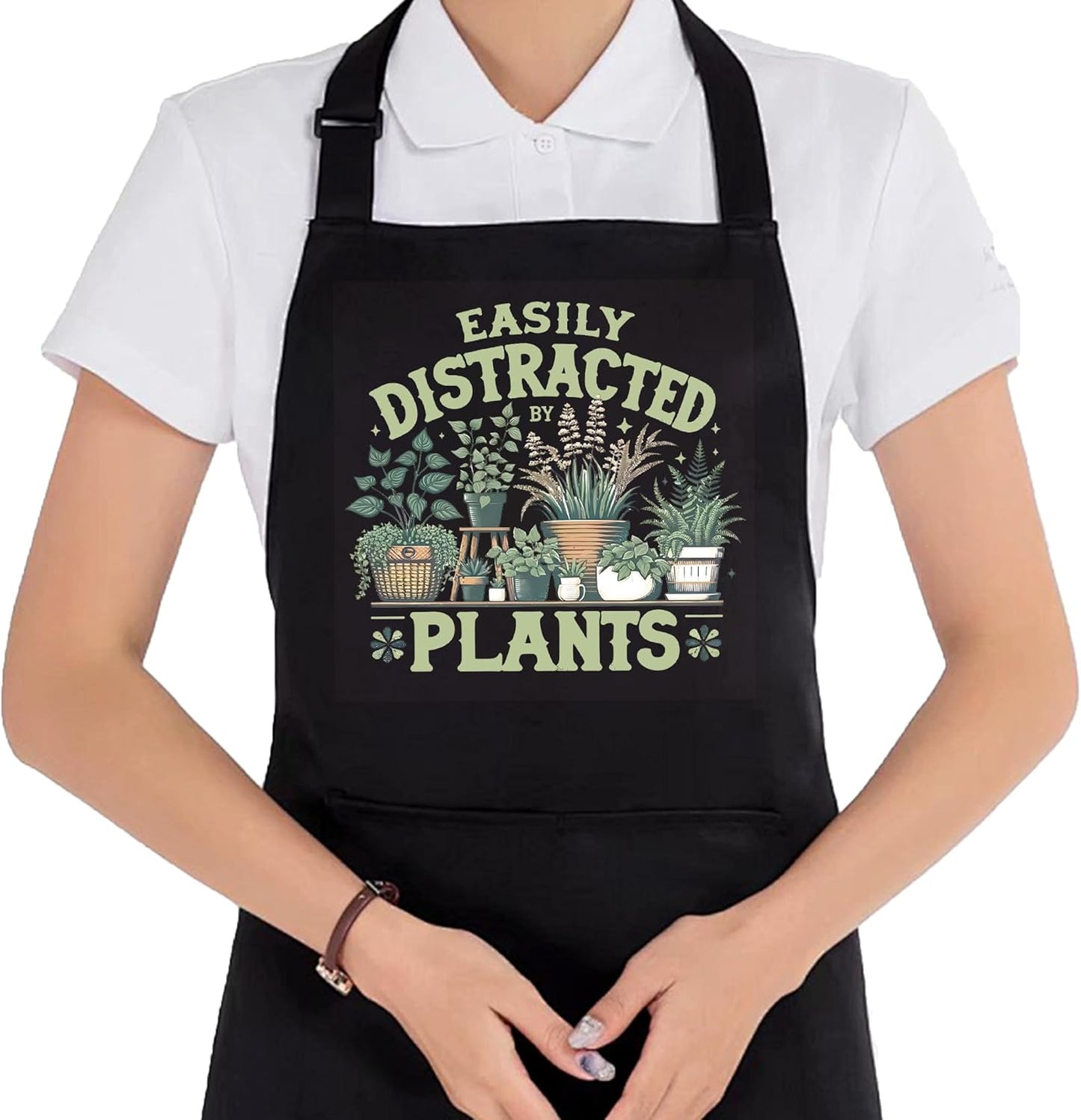 Plant Lover Gifts, Easily Distracted by Plants Gardening Apron for Women with Pockets, Plant Lady Mom Gifts