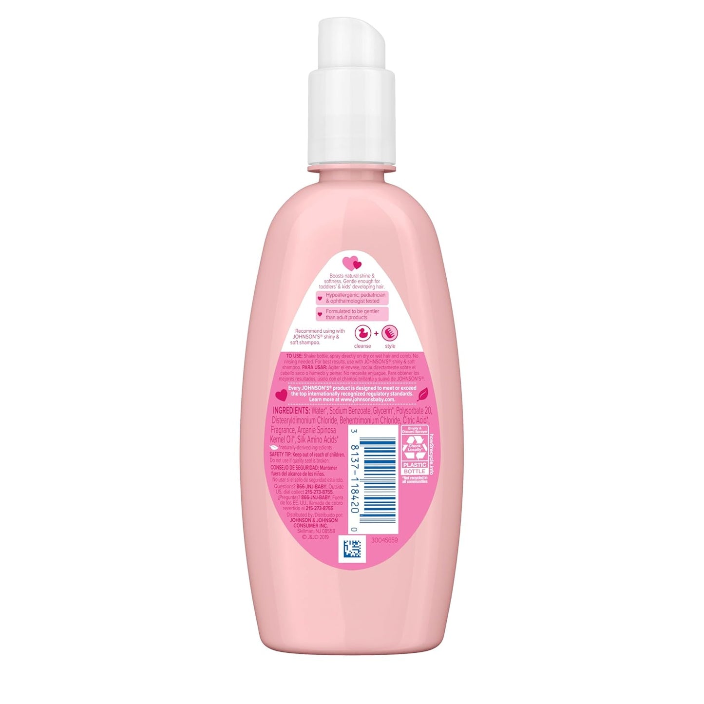 Johnson's Kids Shiny & Soft Hair Conditioning Spray with Argan Oil & Silk Proteins, Tear-Free Conditioning Spray for Shine & Softness, Gentle for Toddler Haircare, 10 fl. oz