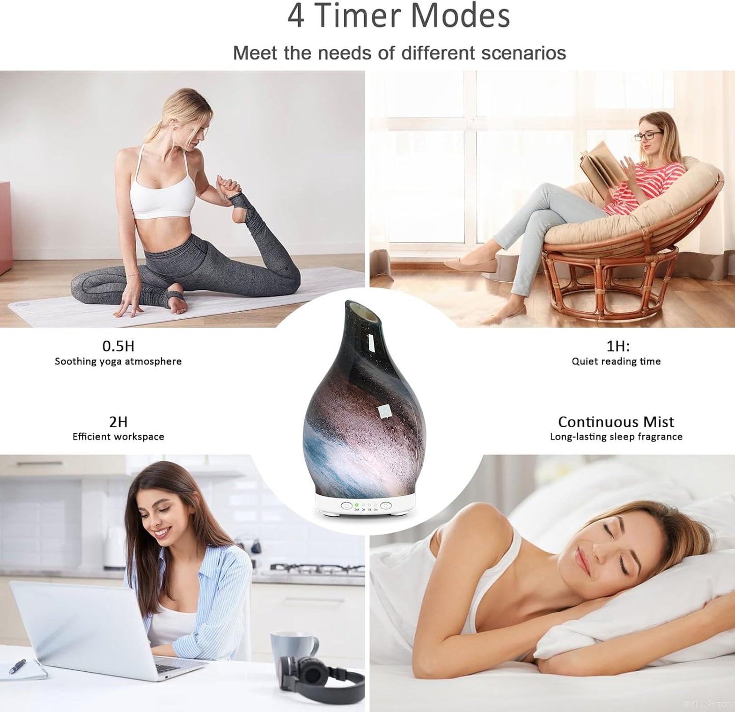 Essential Oil Diffuser 120ML Glass Aromatherapy Diffuser with 4 Timer Settings & 7 Color Changing Lights, Auto Shut-Off, Ultra Quiet Oil Diffuser for Home, Office, Yoga, Spa and Sleeping