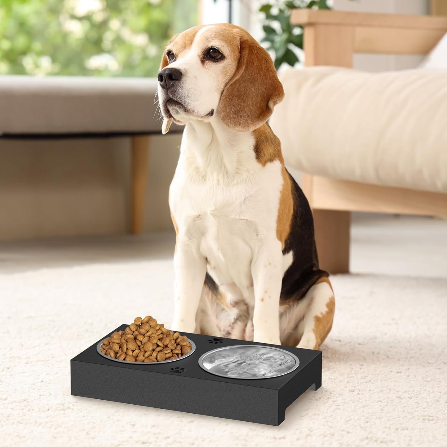 Elevated Dog Bowls, 4 Height Adjustable Raised Bowl Stand with 2 Stainless Steel 7" Food Feeder Bowls for Small Medium and Large Dogs