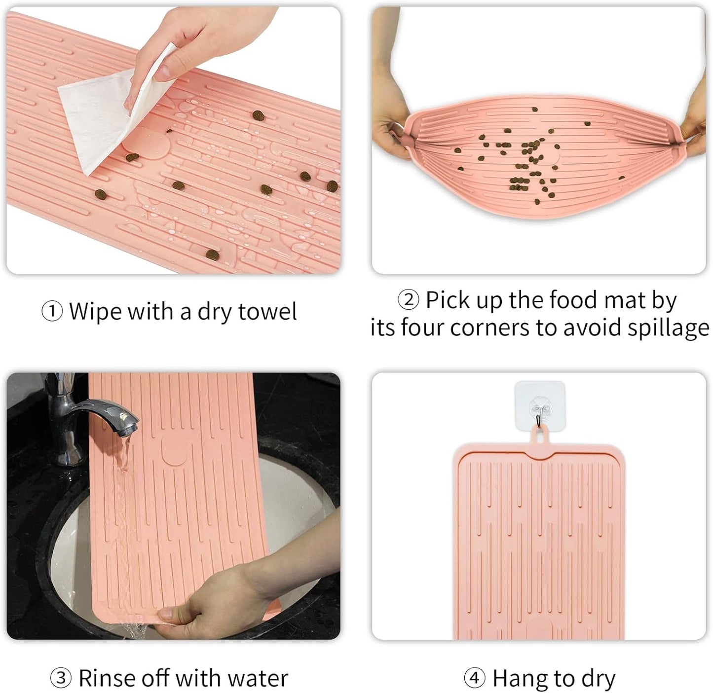 Ptlom Pet Placemat for Dog and Cat, Mat for Prevent Food and Water Overflow, Suitable for Medium and Small Pet, Pink, Silicone