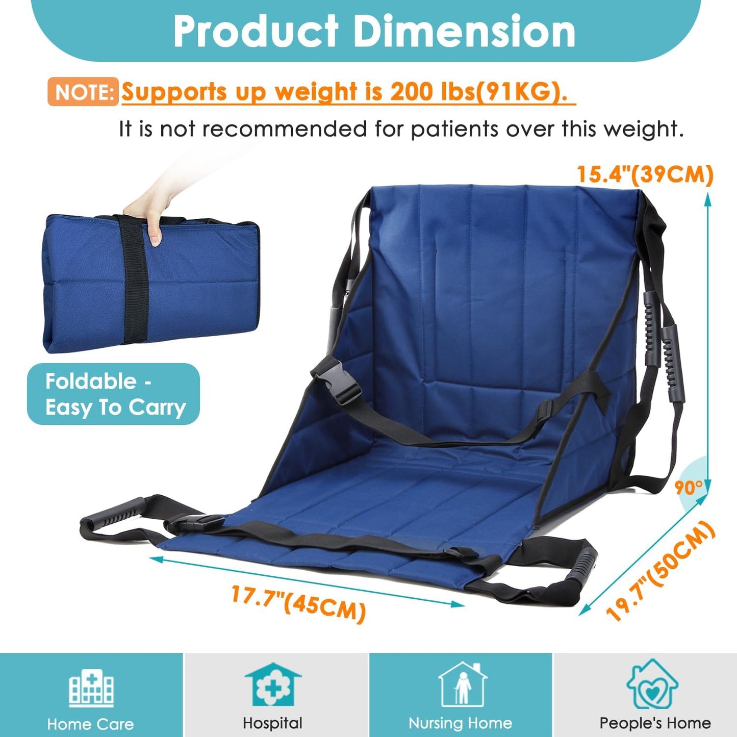 Patient Lift Transfer Belt from Bed to Wheelchair Stair Transfer Emergency Evacuation Chair Pad Safety Medical Lifting Sling Slide Board Transferring for Elderly, Disabled, Adults (Blue - 4 Handles)