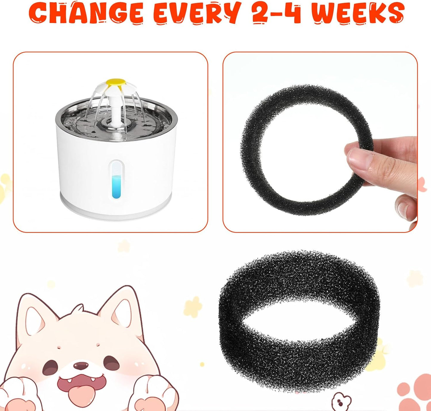 Cat Water Fountain Filter Replacement Round Filters Foam Cat Filter Replacement for Pet Drink Water Pre-Filters Sponges for 2. 5 L/84 oz 2. 2 L/ 74 oz Stainless Steel Pet Fountain (8 Pieces)