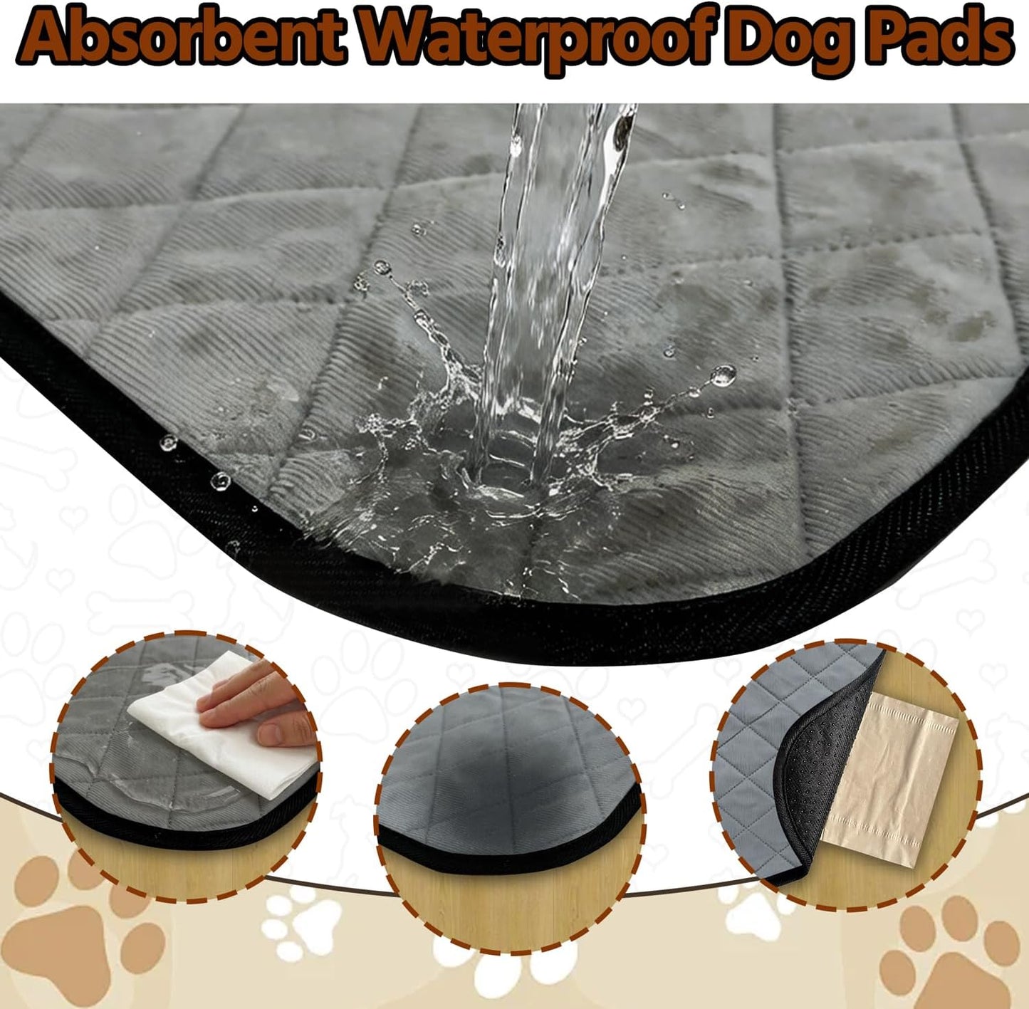 Washable Pee Pads for Dogs,Waterproof Dog Training Pads,Playpen Mat,Non-Slip Potty Pads,Super Absorbent Whelping Pads,Puppy Pad with Rounded Corn,Potty Pads (18x24(4 Pack))