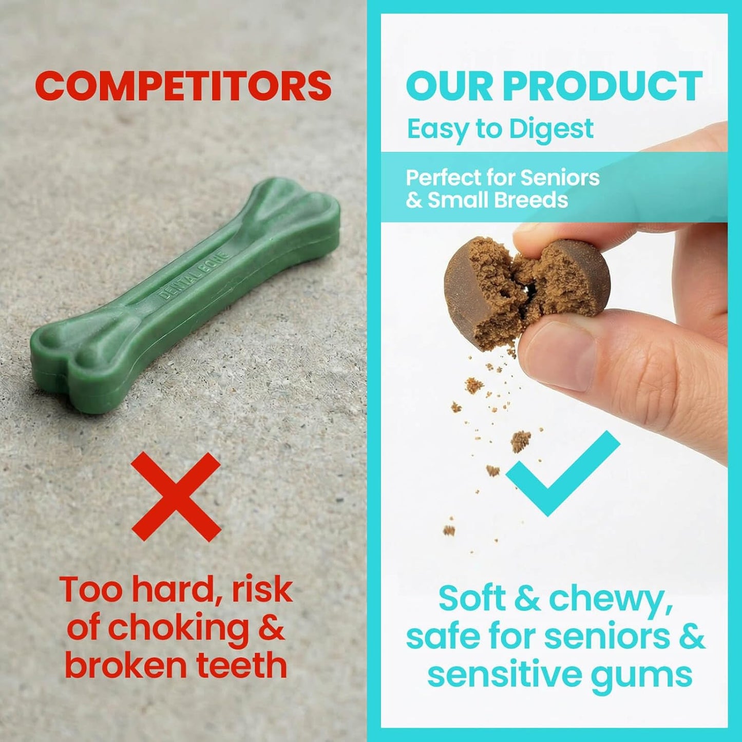 Dog Dental Chews for Bad Breath, Soft Chews – Plaque & Tartar Support, Breath Freshener – with Brown Algae (Kelp) + Probiotics, 60 Count