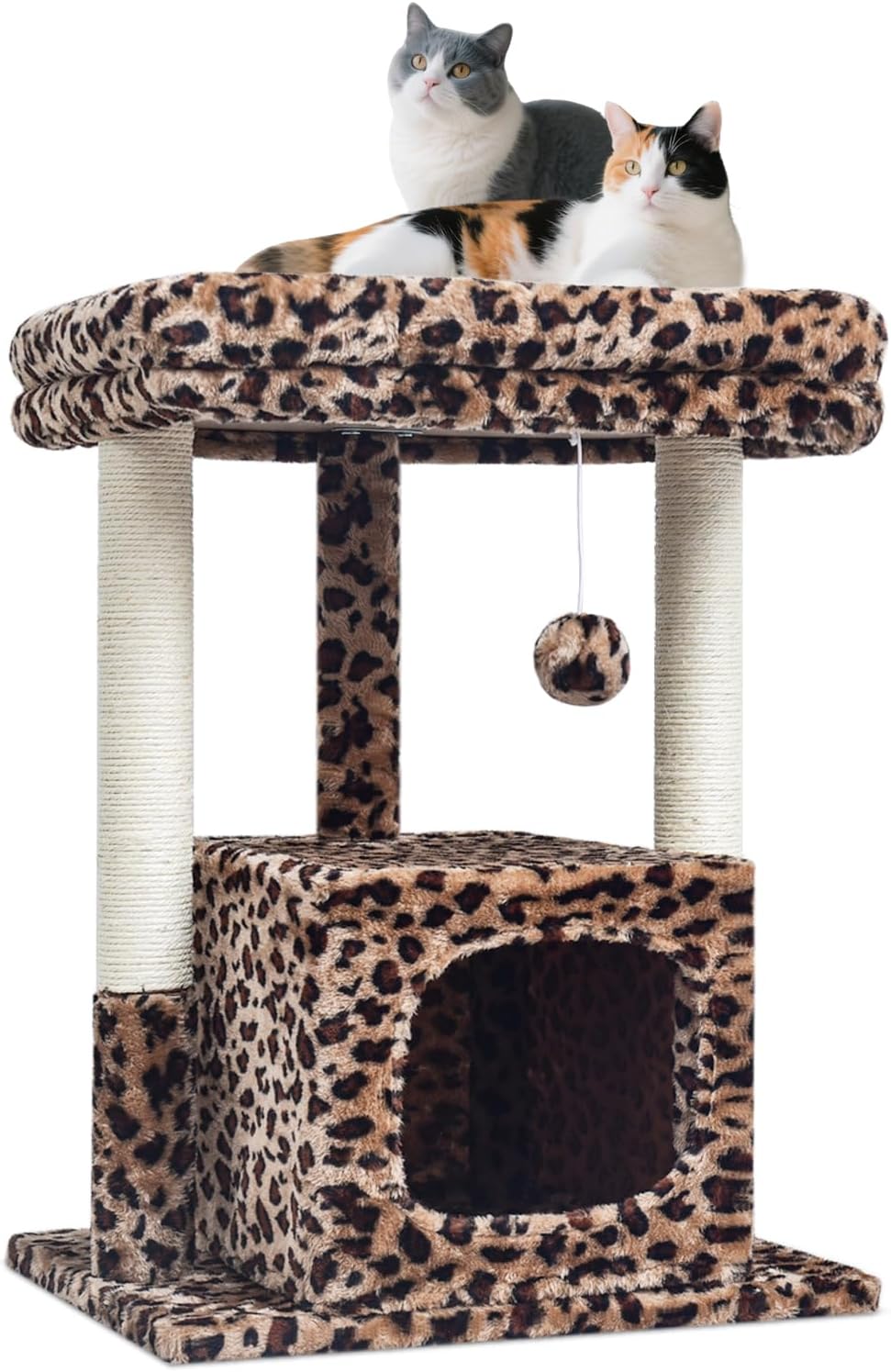 SYANDLVY 27" Cat Tree for Indoor Cats, Activity Tower with Scratching Posts, Modern Kitten Condo with Plush Perch & Hanging Ball for Play, Leopard Print