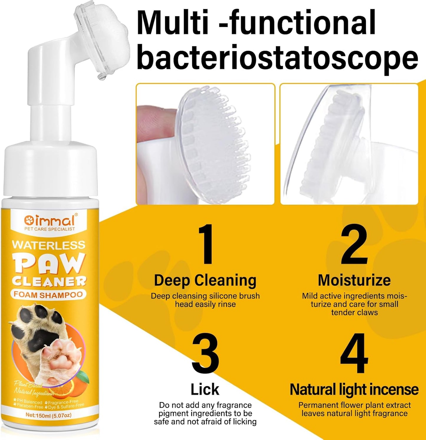 Clean Paws - No-Rinse Foaming Cleanser Paw and Foot Cleaner – Gentle and pH Balanced to Provide a deep Clean Safe for All Dogs and Cats | Portable Bottle with Silicone Bristle Brush