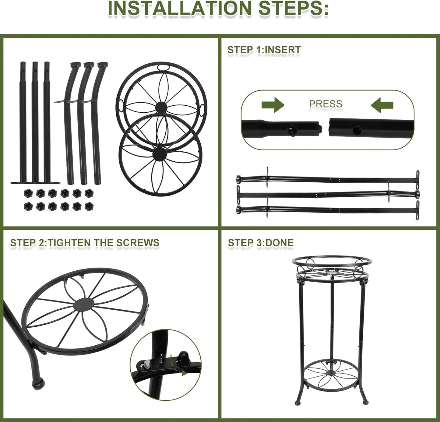 Plant Stand Indoor 2-Tier,20.3 Outdoor Tall Metal Plant Stands Black,Single Corner Heavy Duty Potted Holder Rack Rustproof,Flower Pot Stand for Planter Garden Balcony Patio Office Home