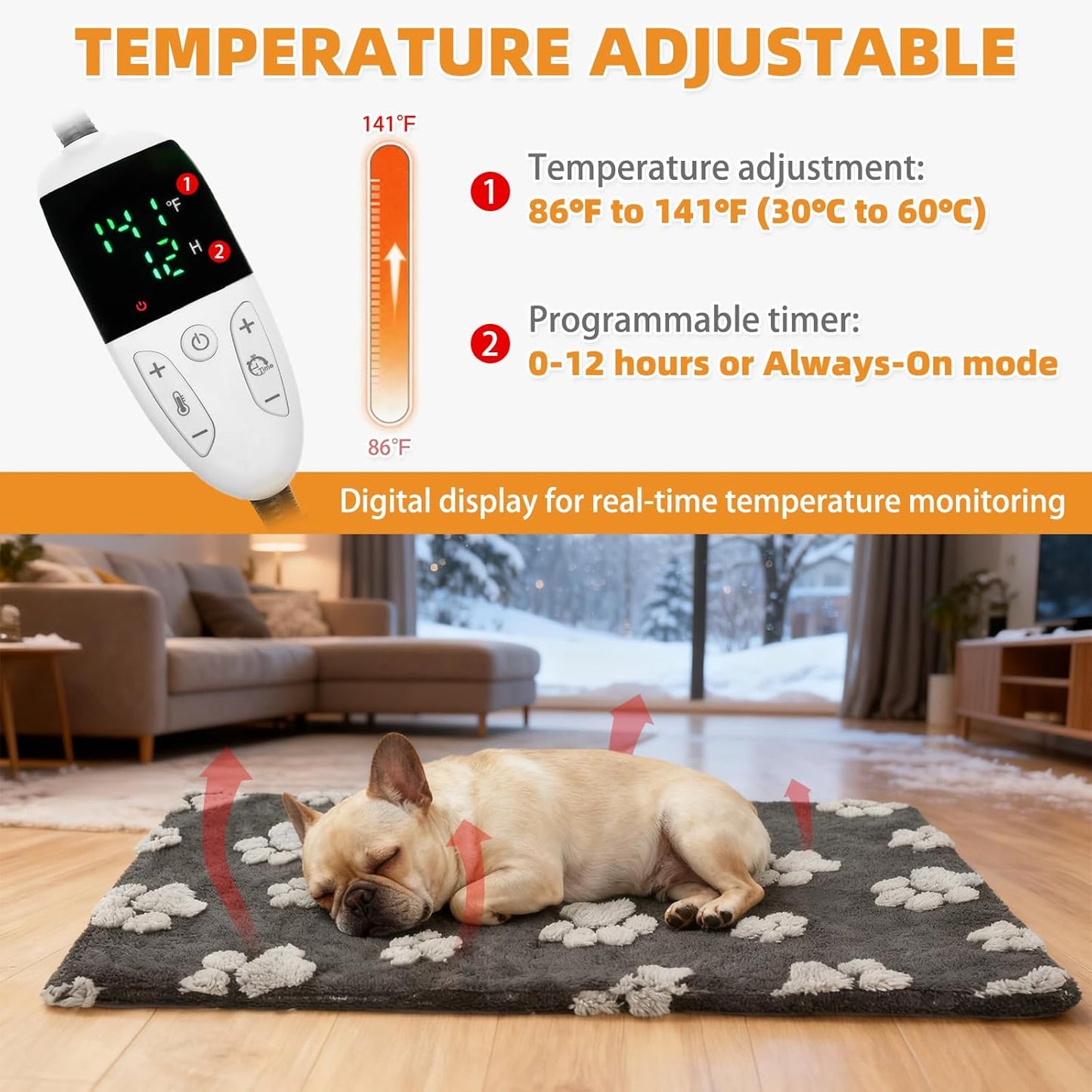 Heated Whelping Pad for Puppy, Dog Heating Pad with Upgraded Smart Thermostat Switch,Warm Crate Mat with Anti-bite Cord Outdoor Indoor,Constant on Function,UL&FCC Dual Certification,18*28in