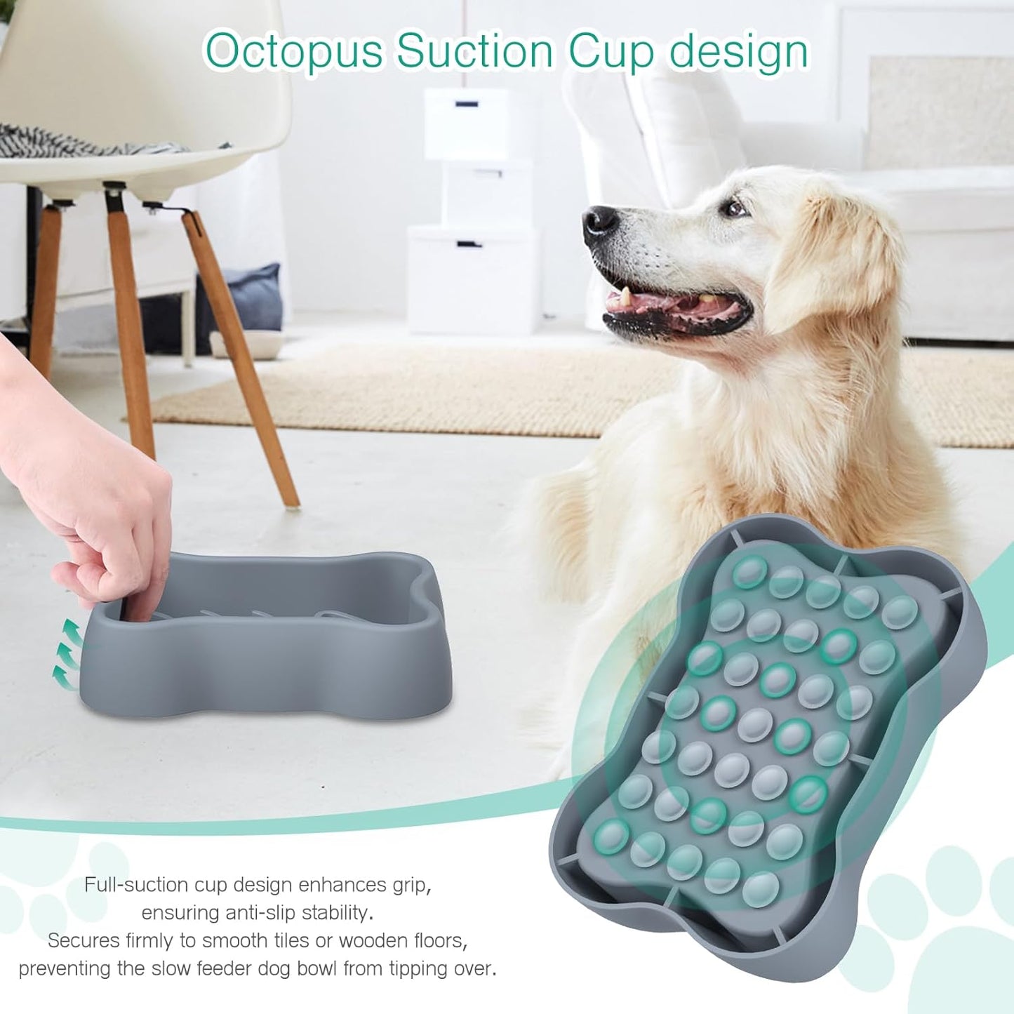 ORIA Slow Feeder Dog Bowls, Silicone Dog Food Bowl with Suction Cups, Interactive Dog Puzzle Bowl for Slow Eating, Anti-Choking, Slow Feeder Cat Bowl for Dogs Cats, Dry and Wet Food