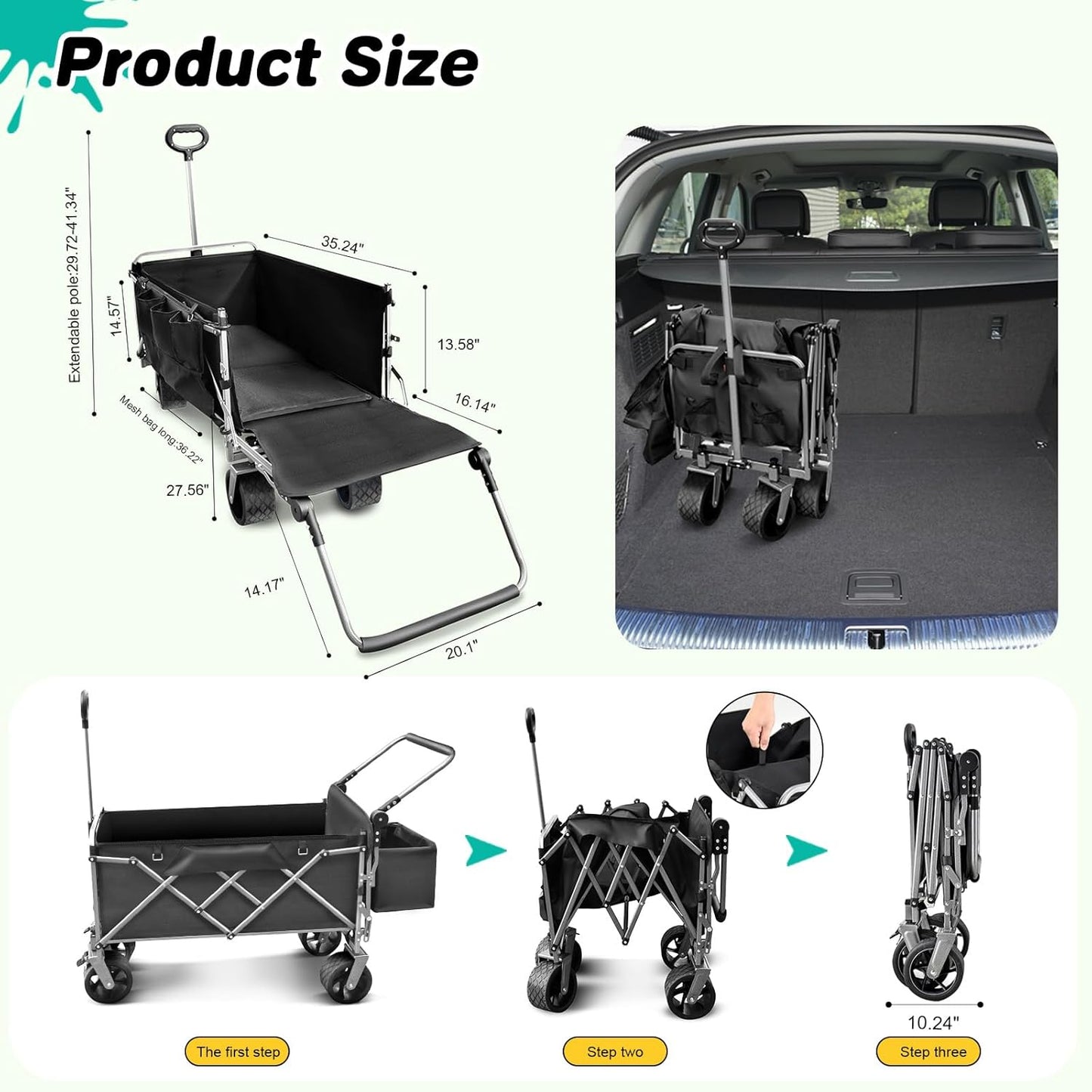 Dog Stroller for Large & Medium Dogs (20–200 lbs), All Terrain Foldable Large Pet Stroller with Tailgate, Cup Holder, Storage Baskets - Heavy Duty Adjustable Handle Extra Large Dog Wagon Cart
