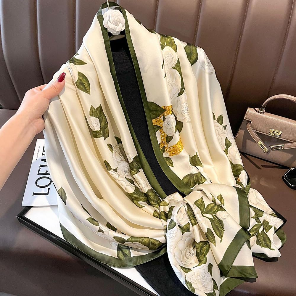 YOUR SMILE Large Mulberry Silk Feeling Long Stain Scarf Lightweight Sunscreen Shawls Wraps for Women