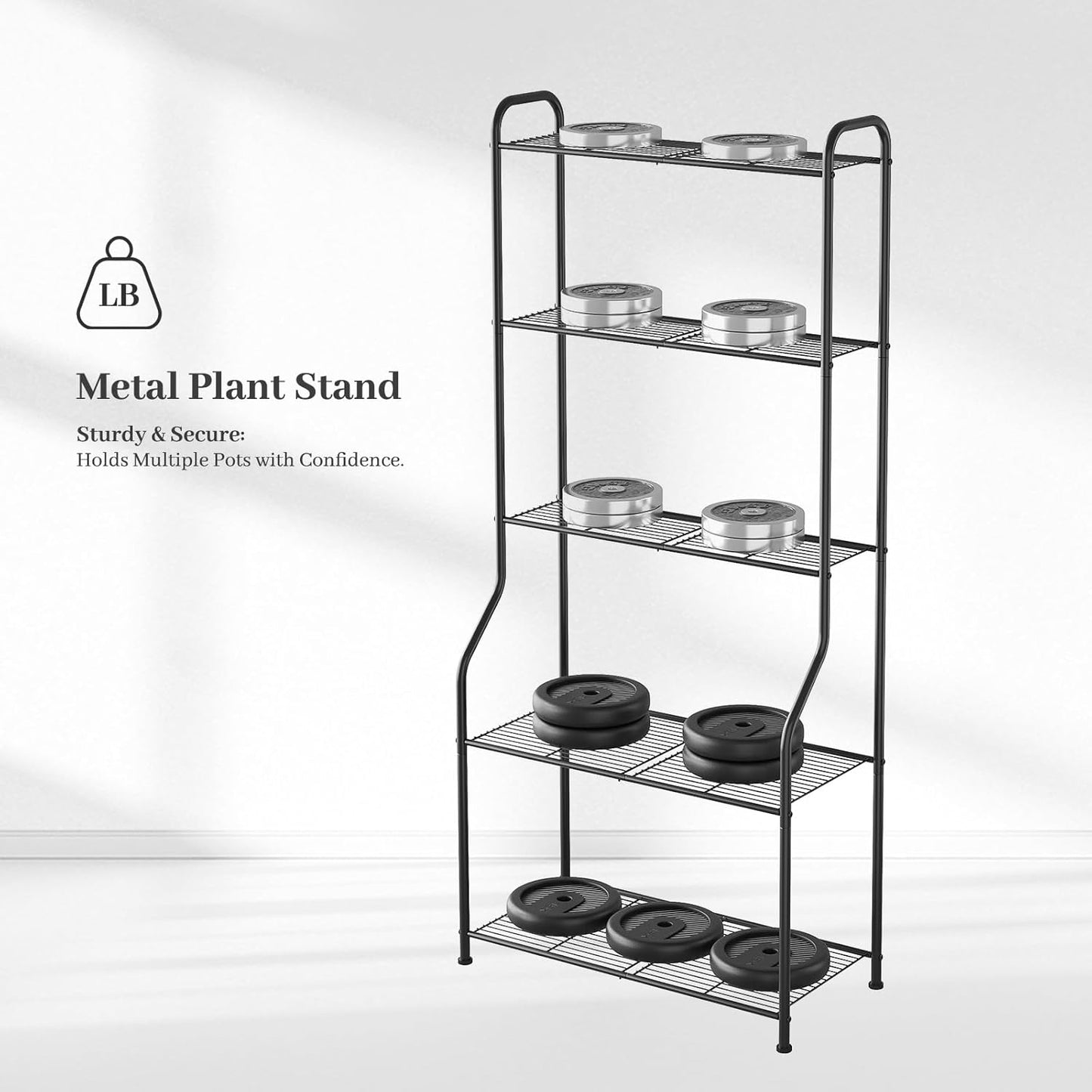Plant Stand Indoor Outdoor for Multiple Plants, 5 Tier Tall Heavy Duty Metal Shelf, Large Flower Pot Holder Ladder for Garden, Patio, Living Room, Balcony, Black