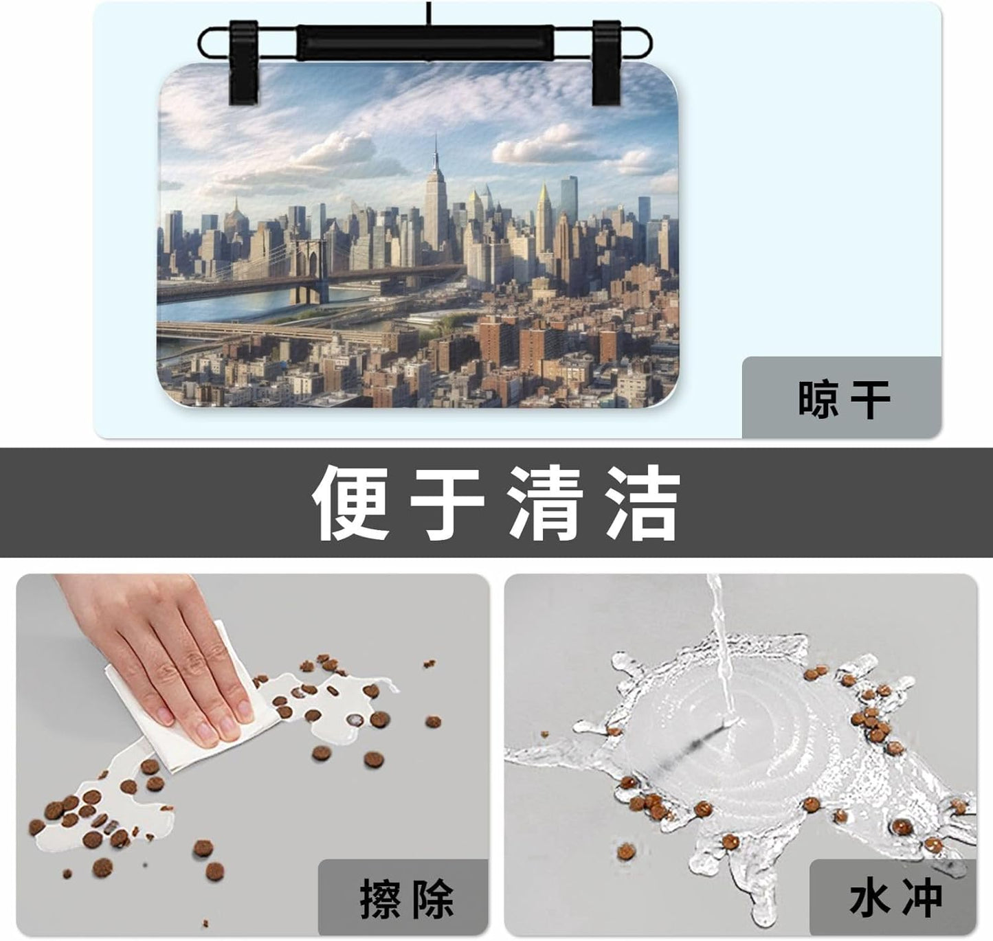 New York City Pet Feeding Mat 40x60cm Absorbent Leather Dog Cat Food Mats Non-Slip Dog Bowl Mats for Food and Water, Quick Dry Pets Placemats for Cats and Dogs Water Bowl