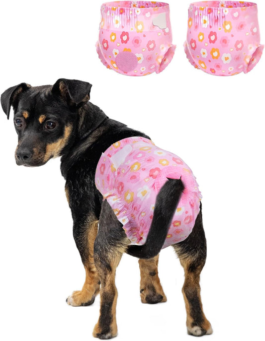 Pet Soft Dog Diapers Female, Disposable Female Dog Diaper, Doggie Diapers for Cat Puppy with Adjustable Foam Tail Hole(Pink,12M)